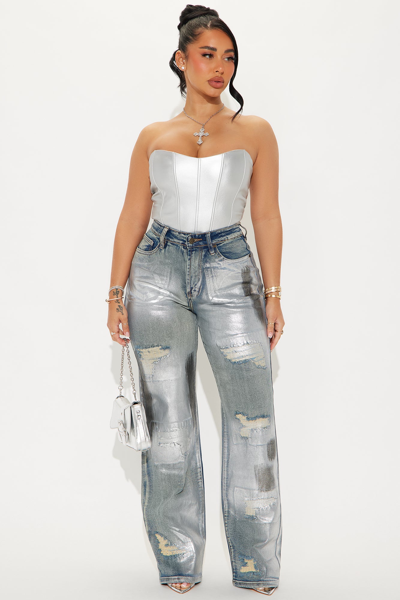 Changing Your Mind Stretch Foil Tinted Straight Leg Jeans