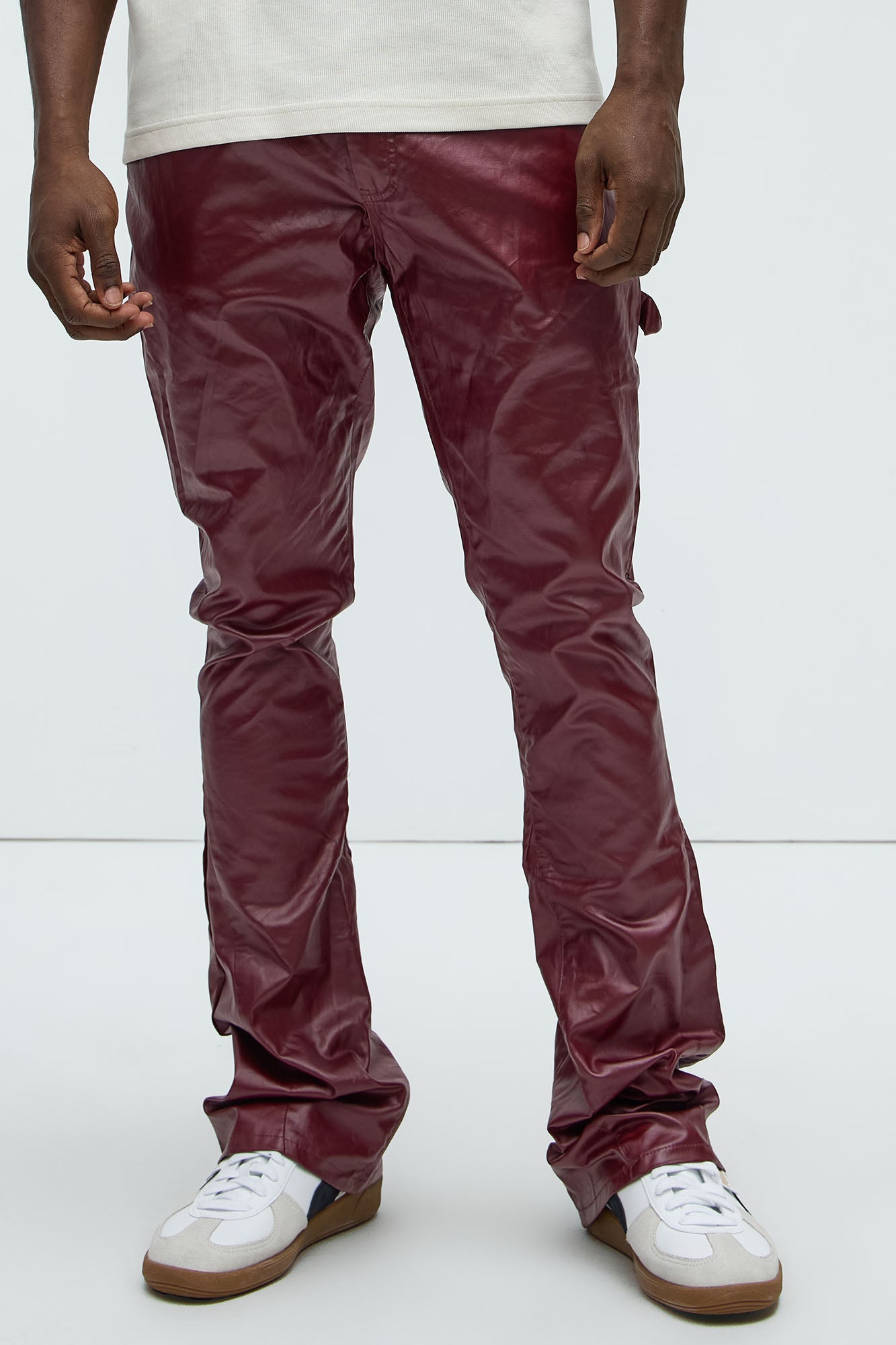 Keep It Solid Faux Leather Stacked Skinny Flare Pants