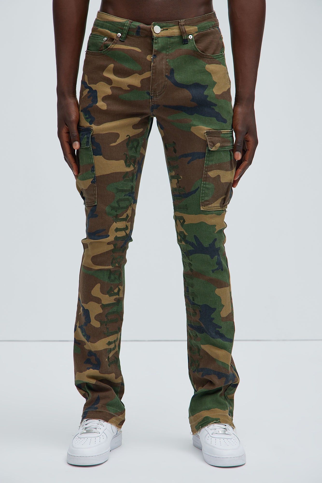 Ruthless Embroidered Stacked Skinny Cargo Flare Pants