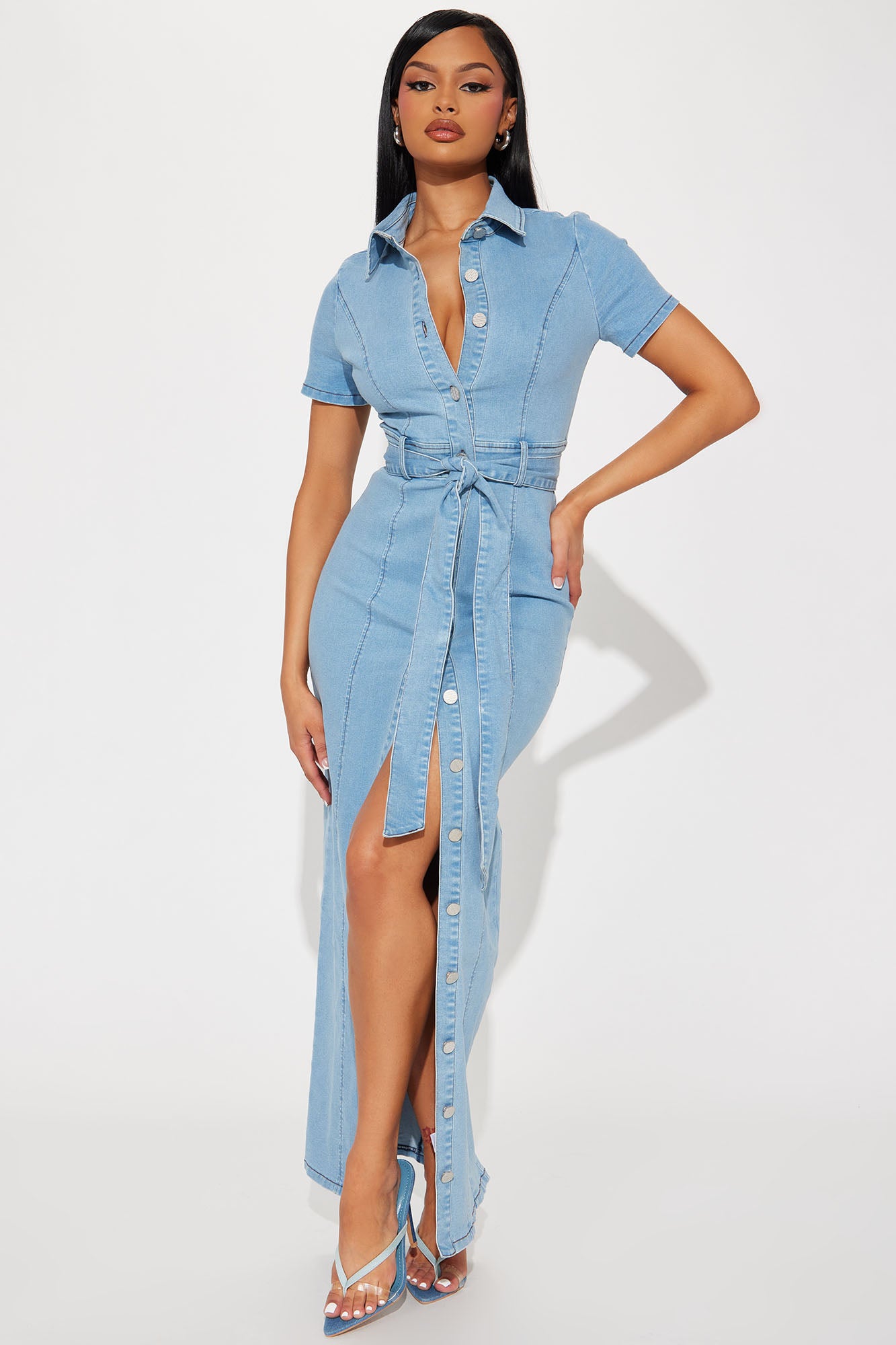 Alyana Short Sleeve Denim Maxi Dress