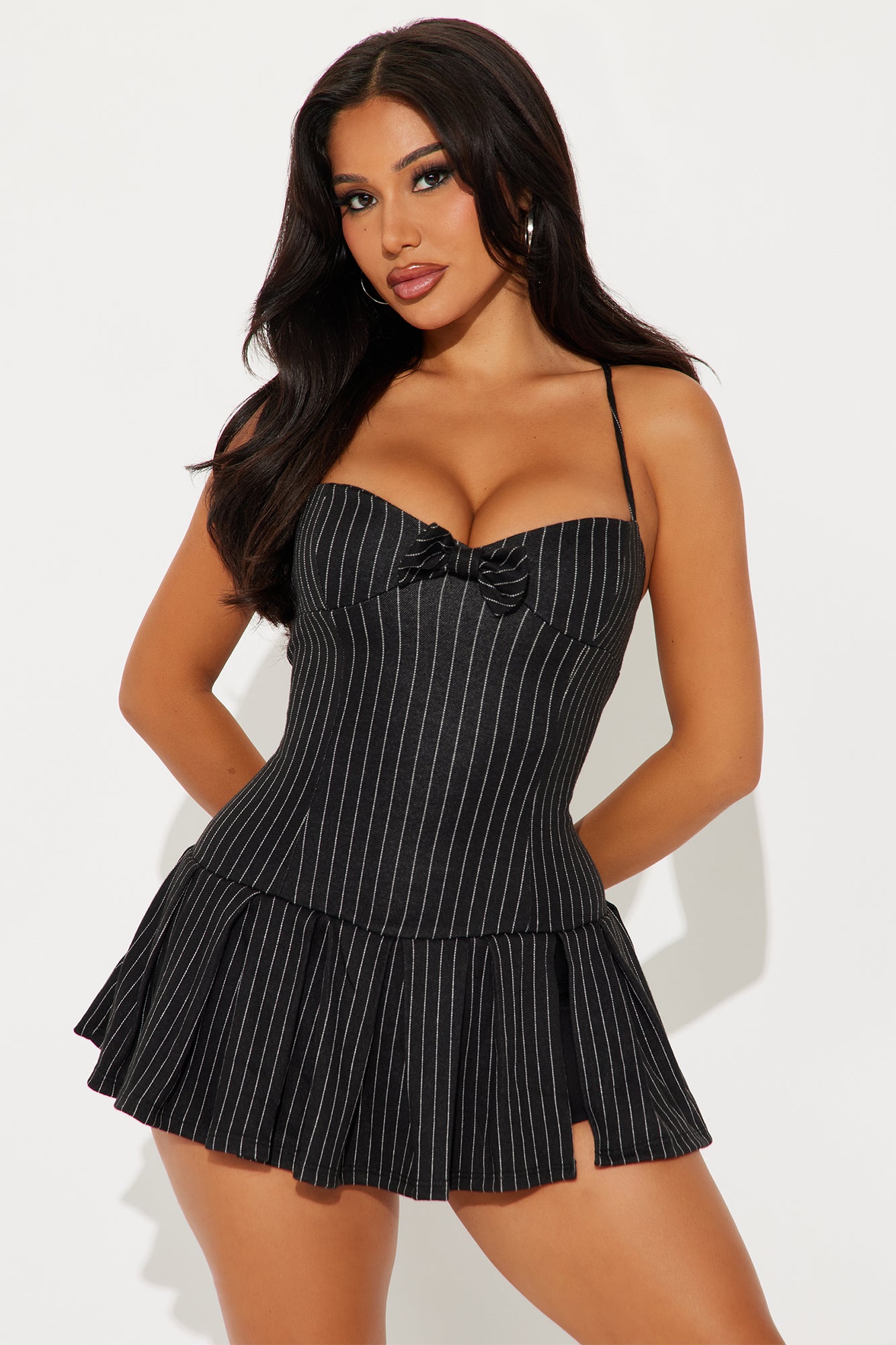 Tatiana Pinstripe Pleated Mini Dress