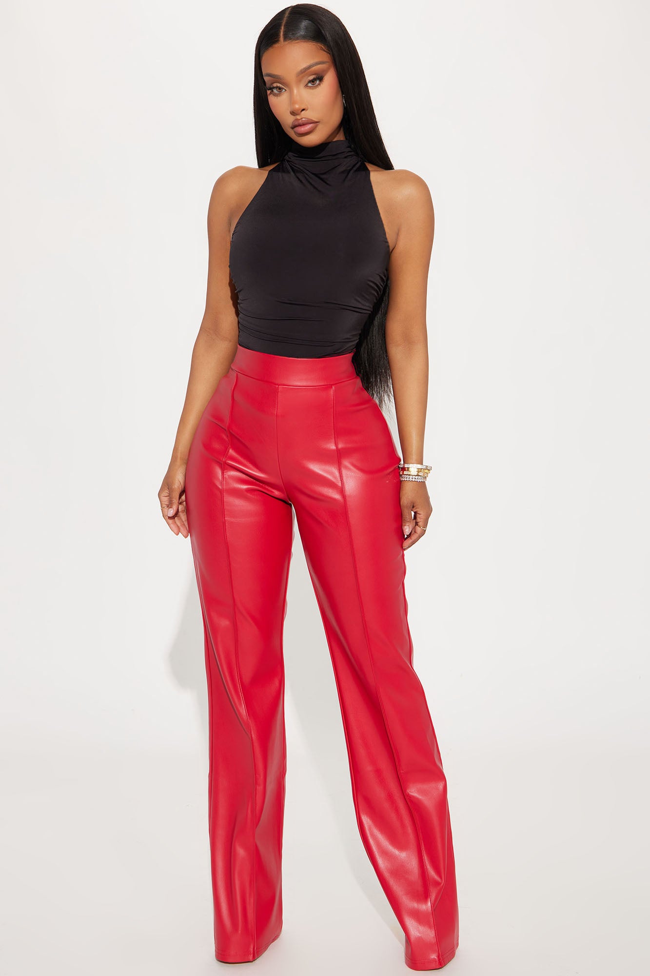 Victoria High Waisted Faux Leather Dress Pants