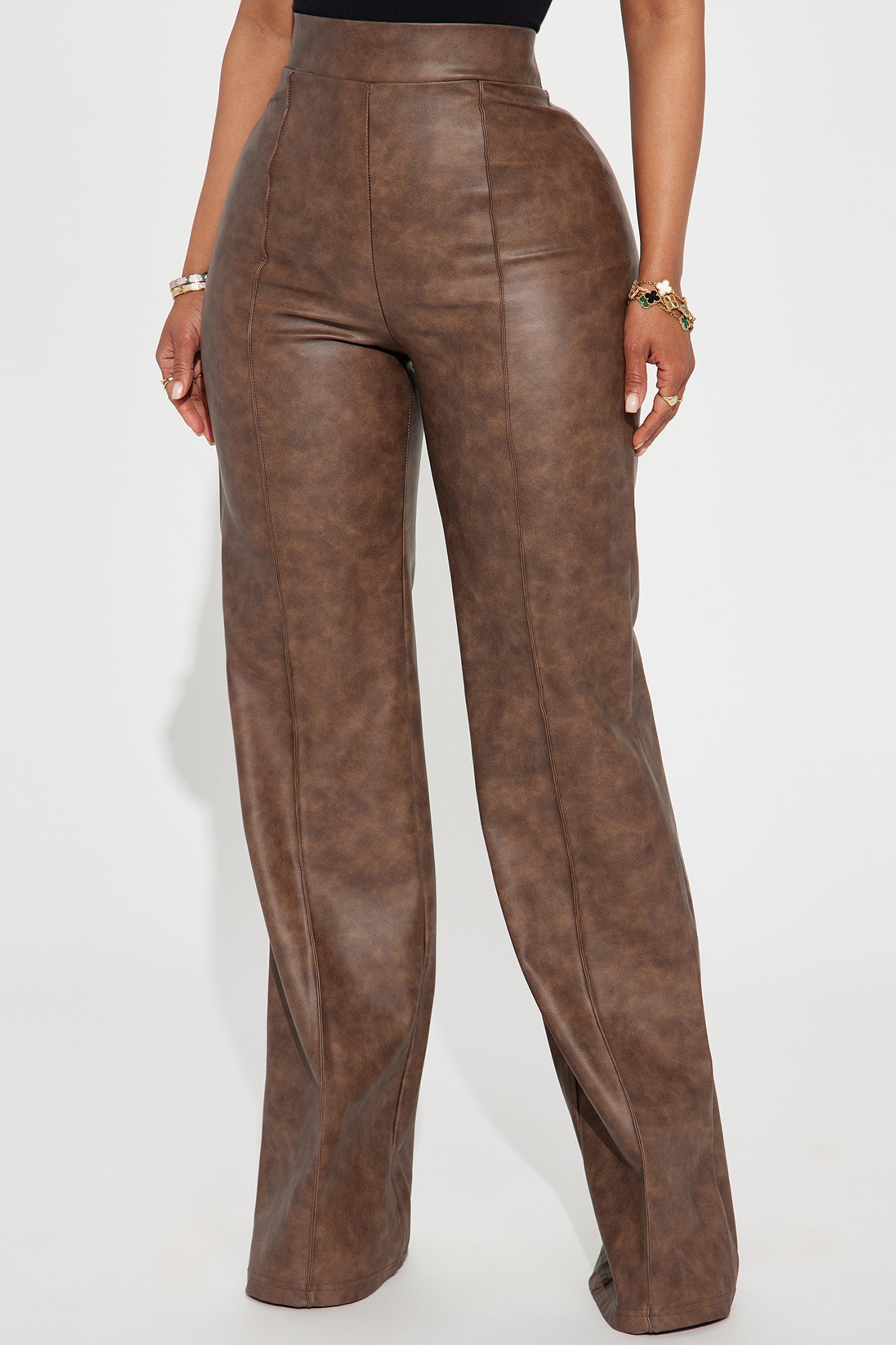 Victoria High Waisted Washed Faux Leather Dress Pants