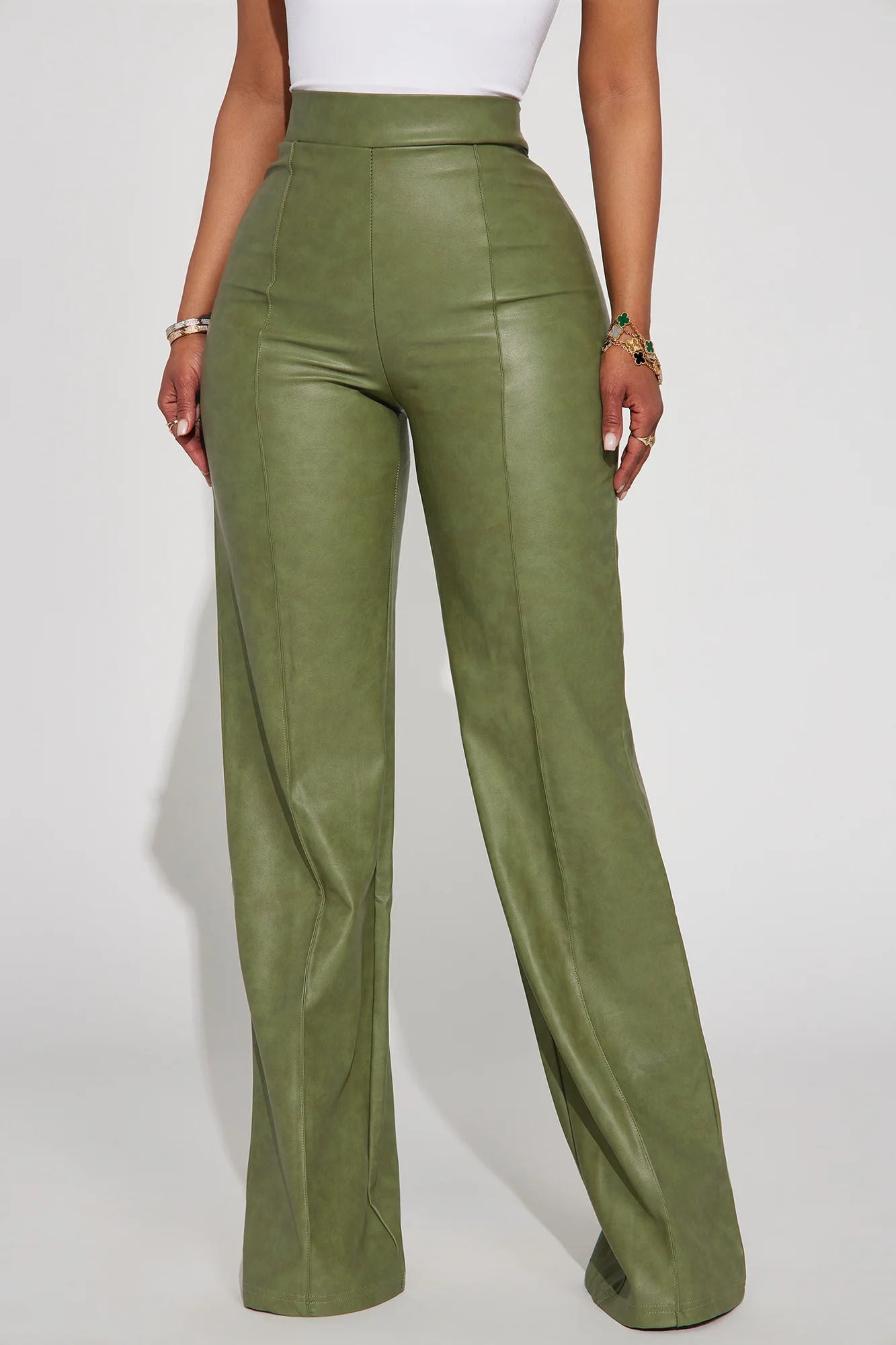 Victoria High Waisted Washed Faux Leather Dress Pants