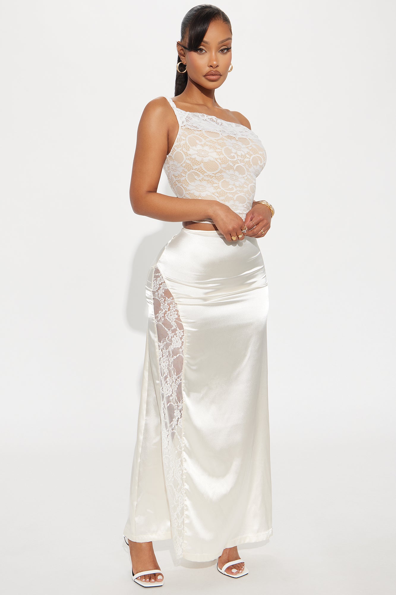 Kiss Me Goodbye Lace Trim Satin Skirt