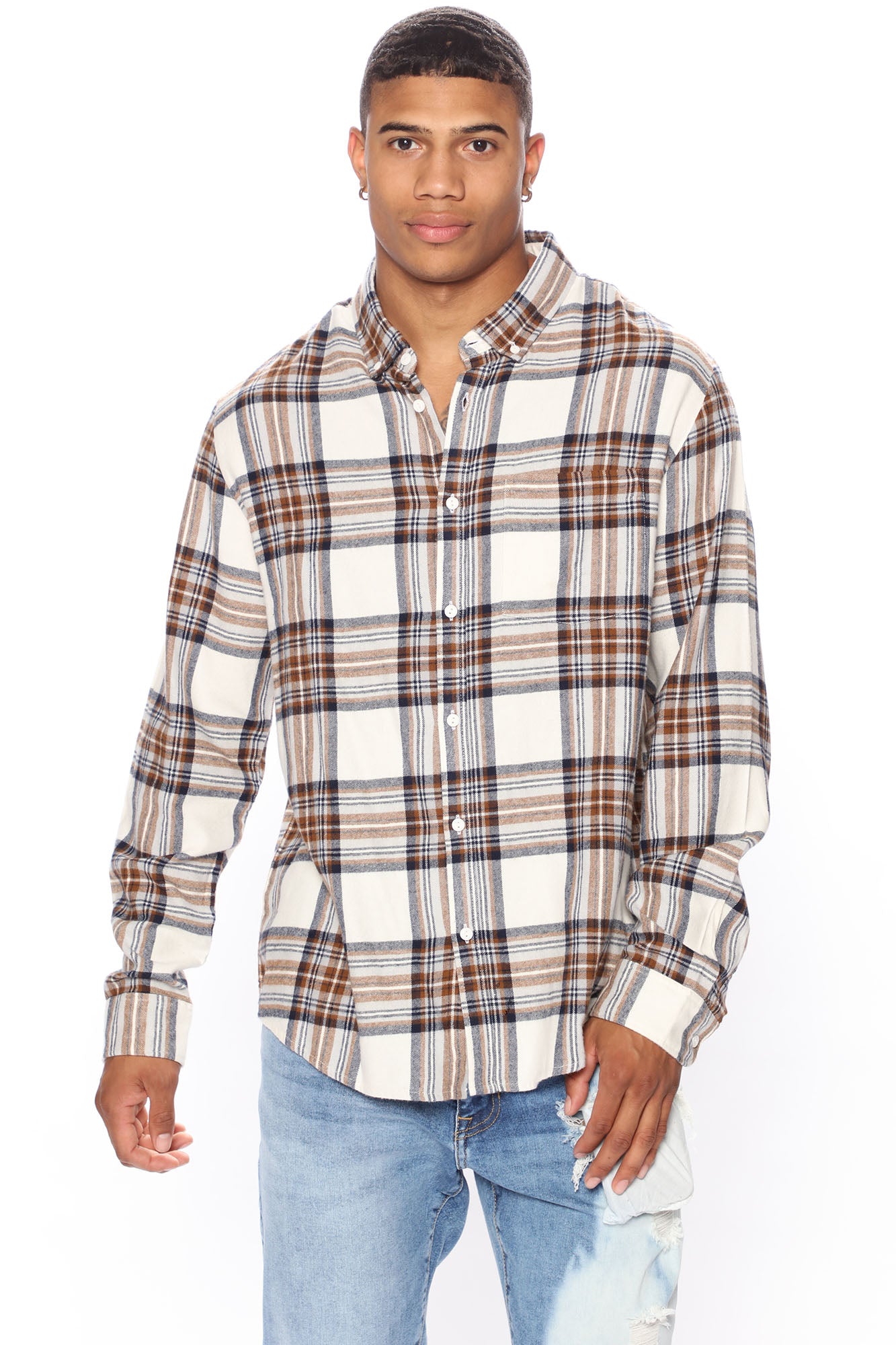 Light Breeze Plaid Long Sleeve Woven Top