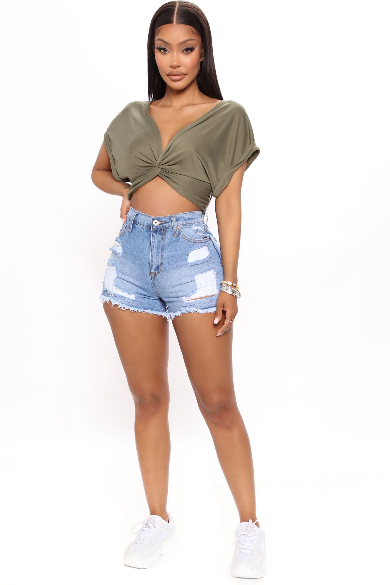 Jacqueline Distressed High Rise Shorts