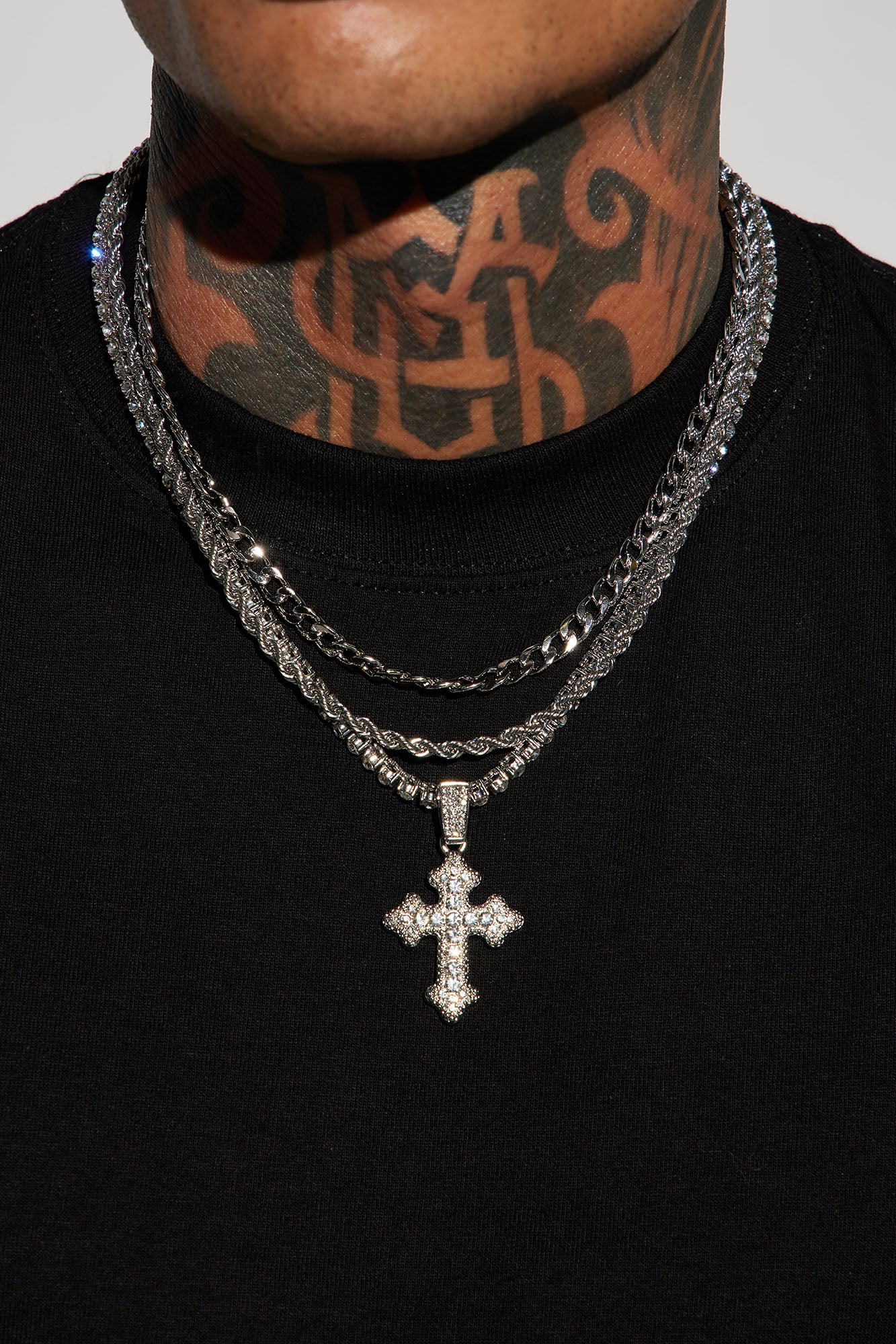Iced Out Cross Out 3 Piece Chain Necklace