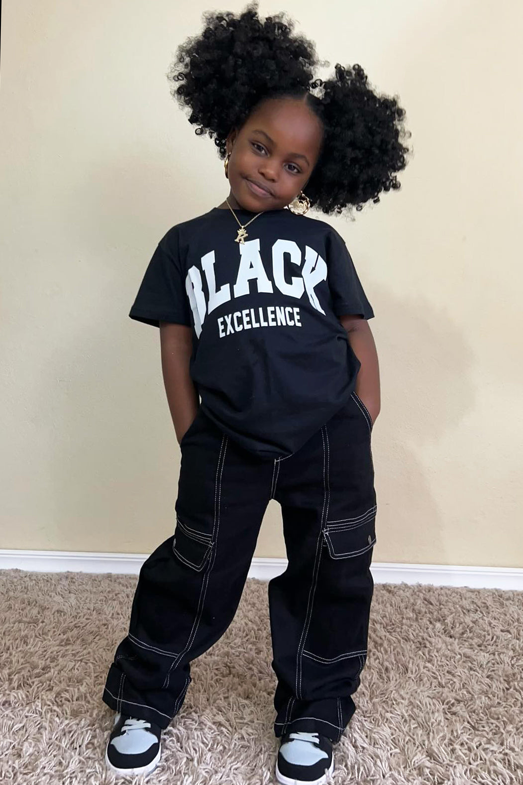 Mini Black Excellence Varsity Short Sleeve Tee