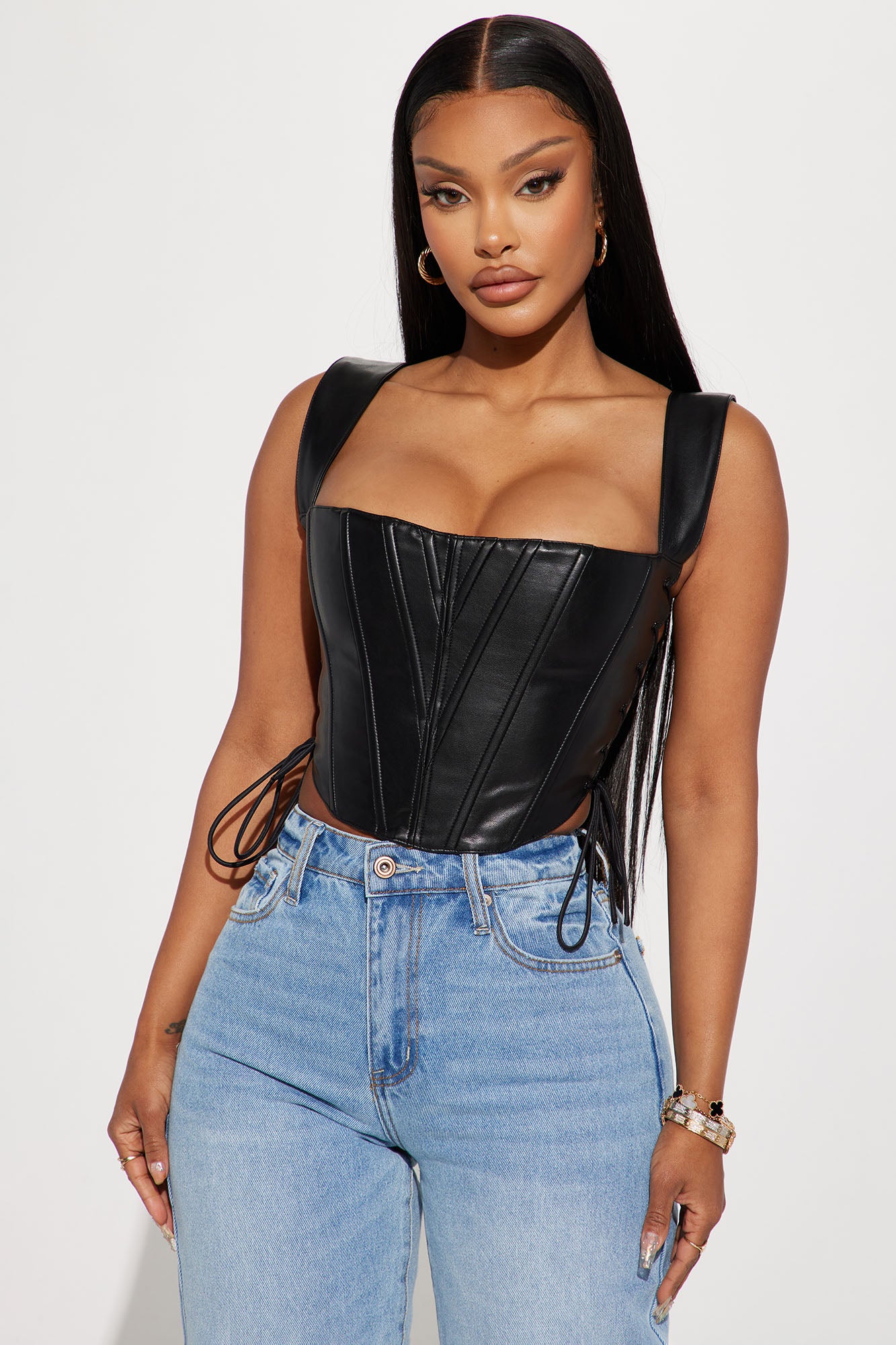 Side Struttin' Faux Leather Corset Top