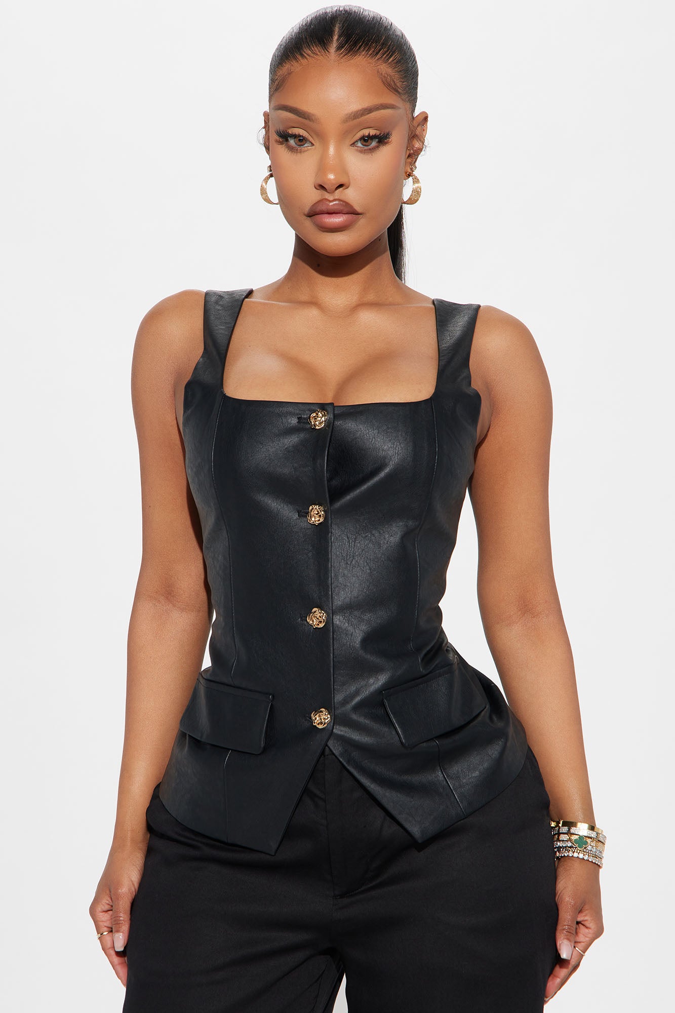 Eledrie Faux Leather Vest Top