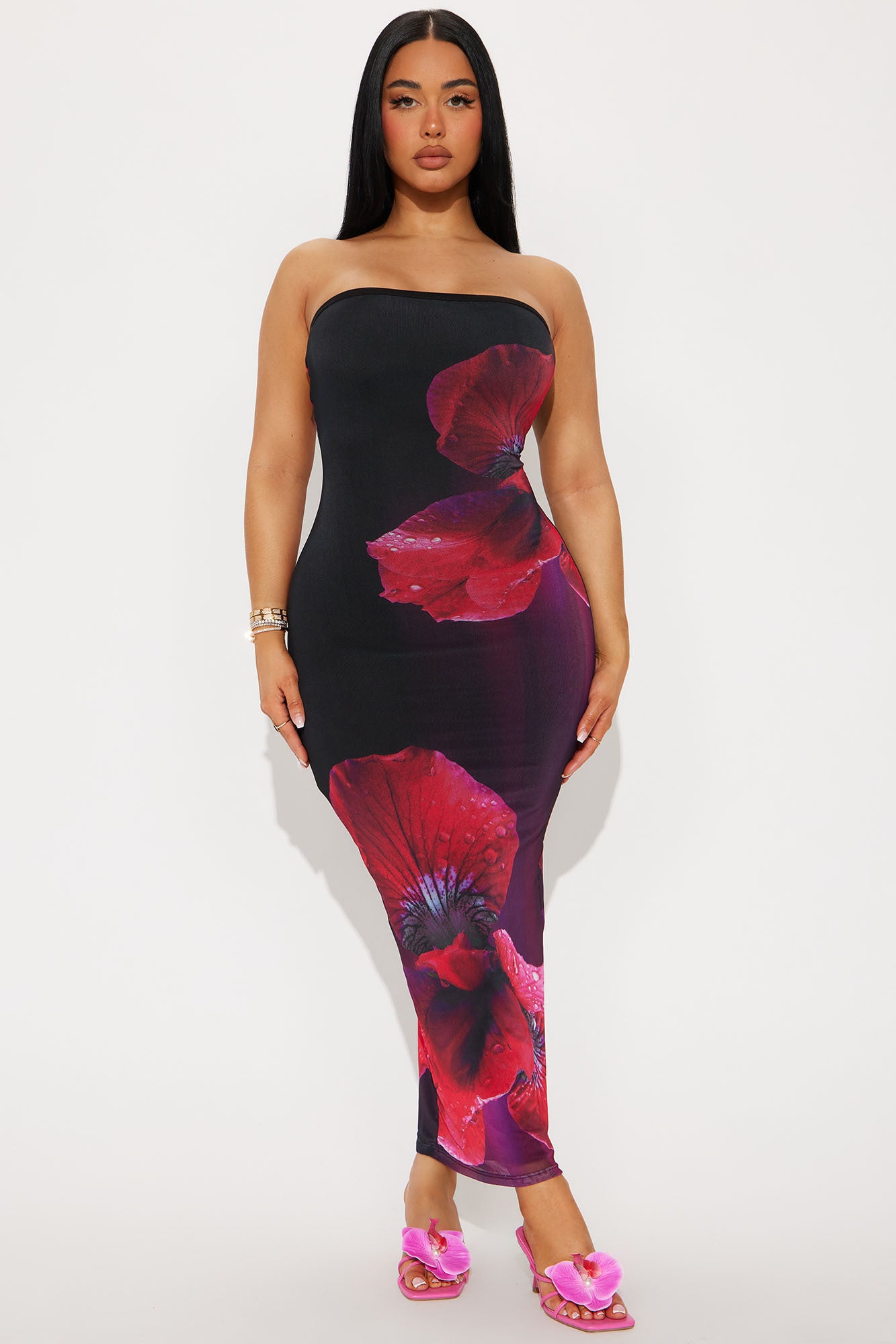 Essence Of Love Strapless Floral Midi Dress