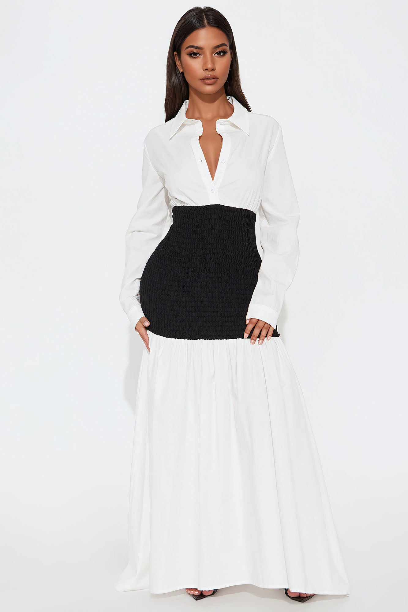 Olivia Smocked Maxi Shirt Dress