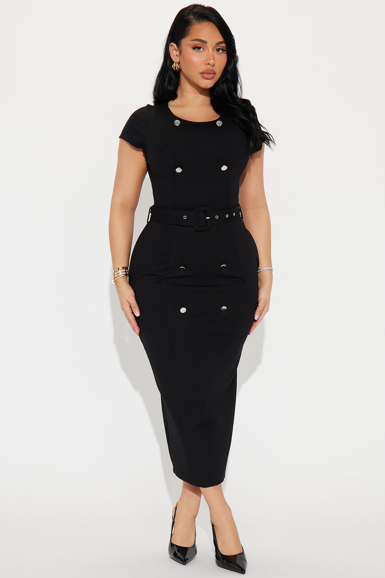 Mia Double Lined Belted Ponte Midi Dress