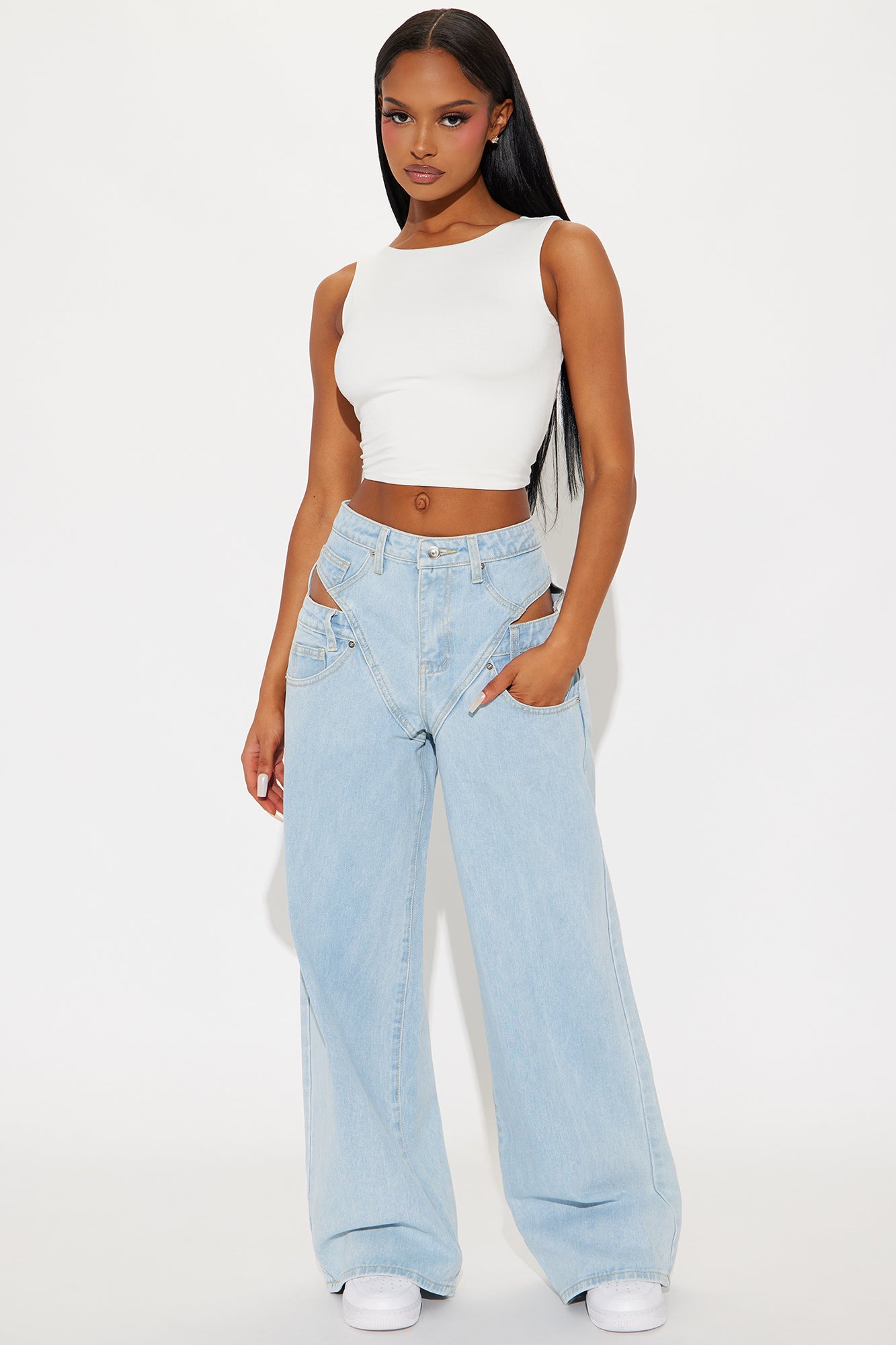 She's An Icon Cut Out Wide Leg Jeans