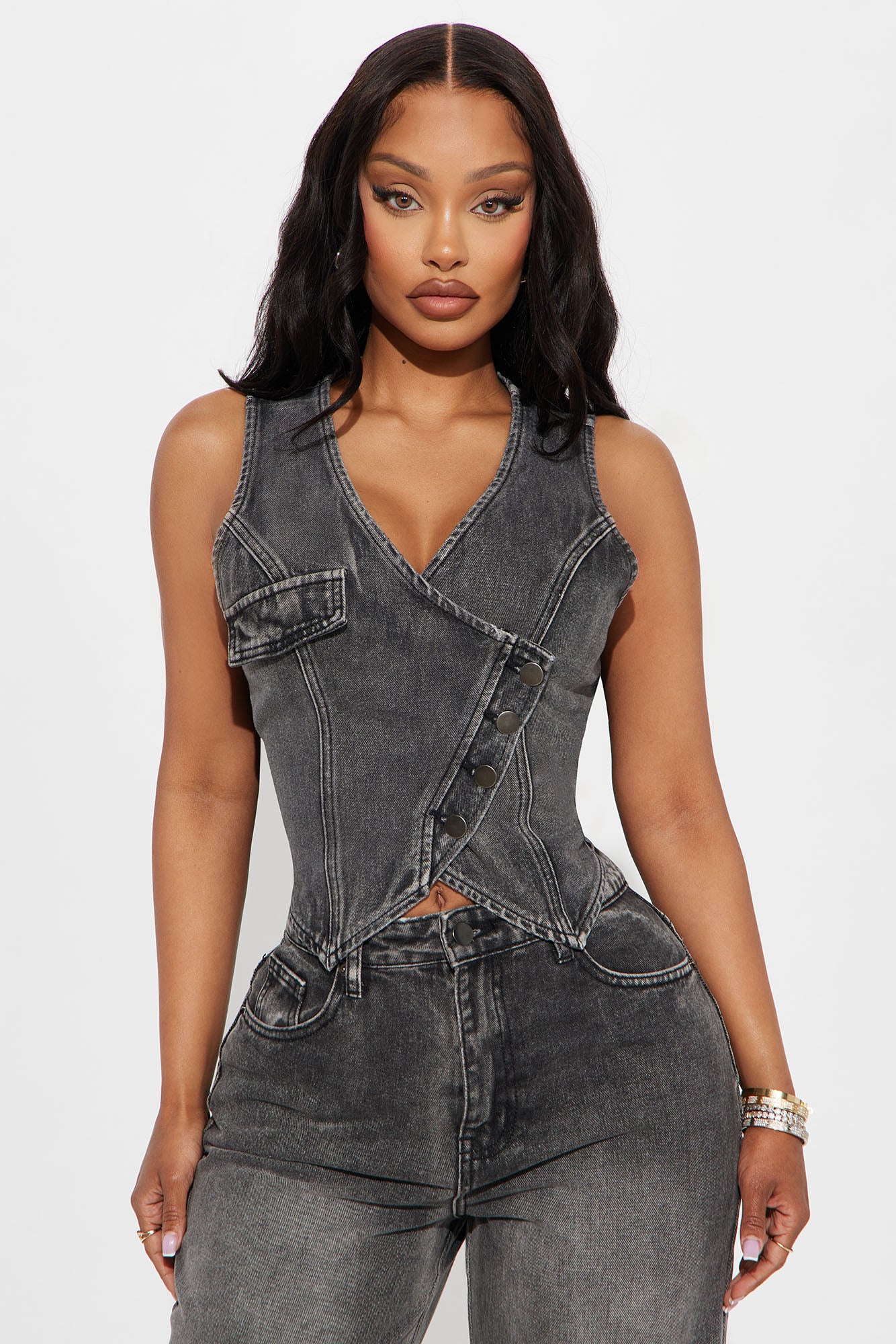 At My Best Crossover Denim Vest