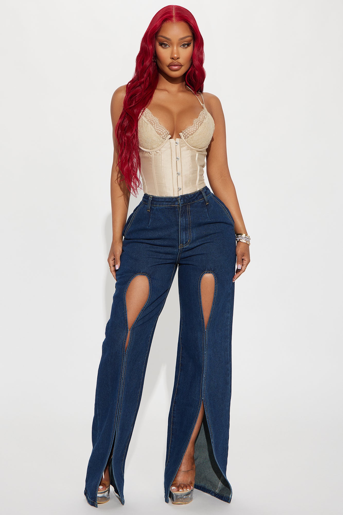 Hooked Non Stretch Slit Hem Straight Leg Jeans