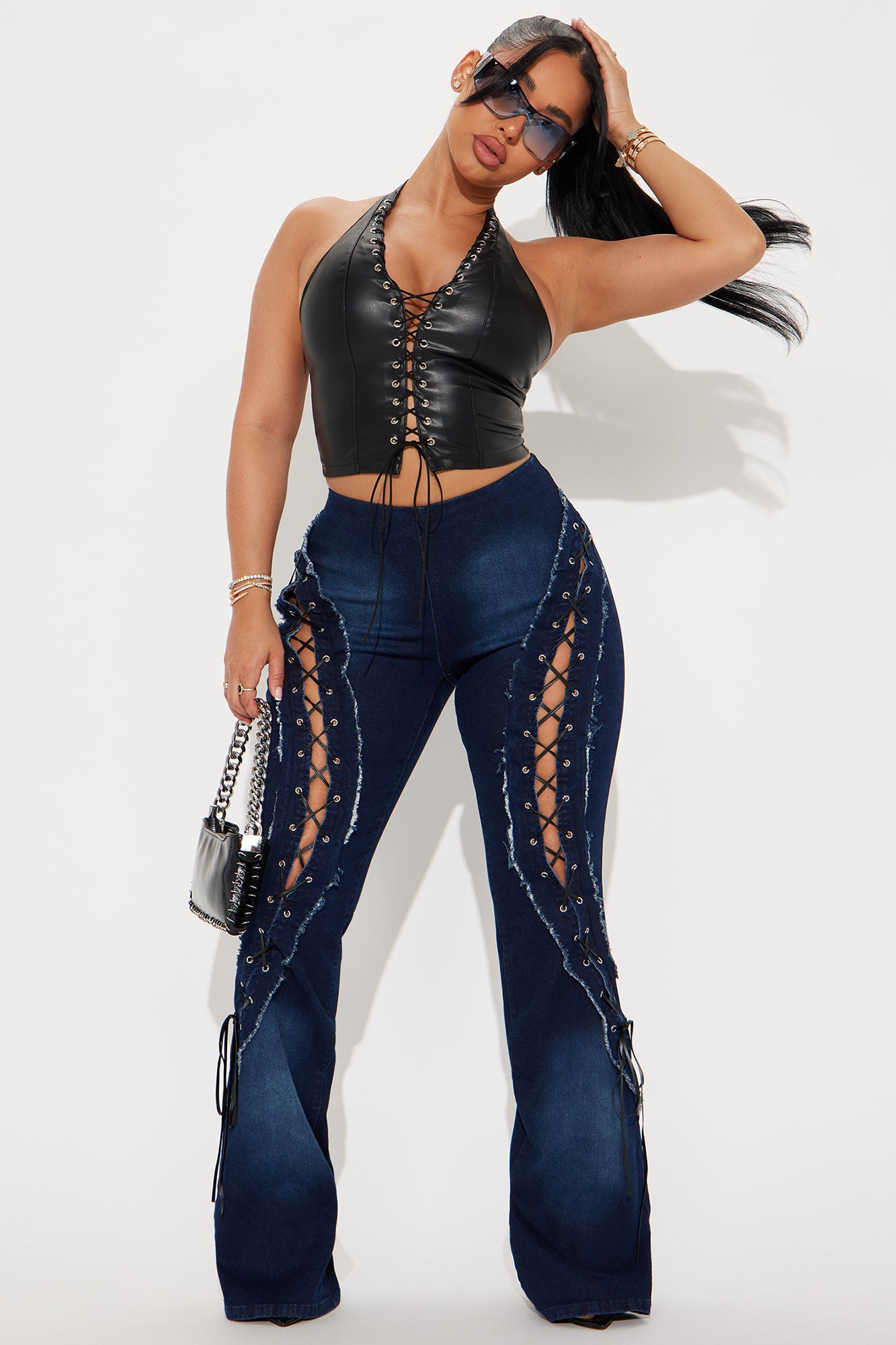 Day By Day Stretch Lace Up Straight Leg Jeans