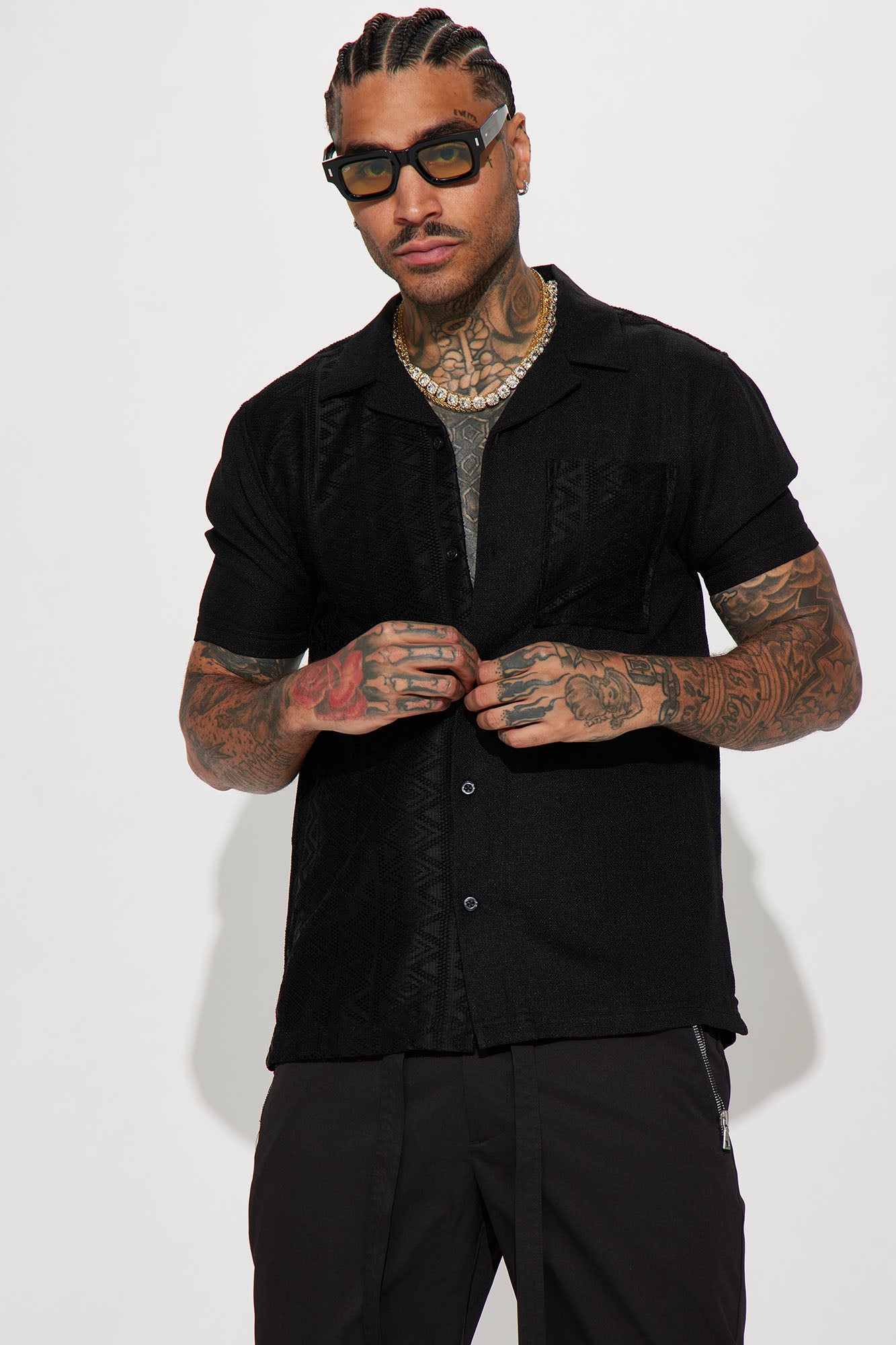 Half Crochet Pattern Short Sleeve Button Up Shirt