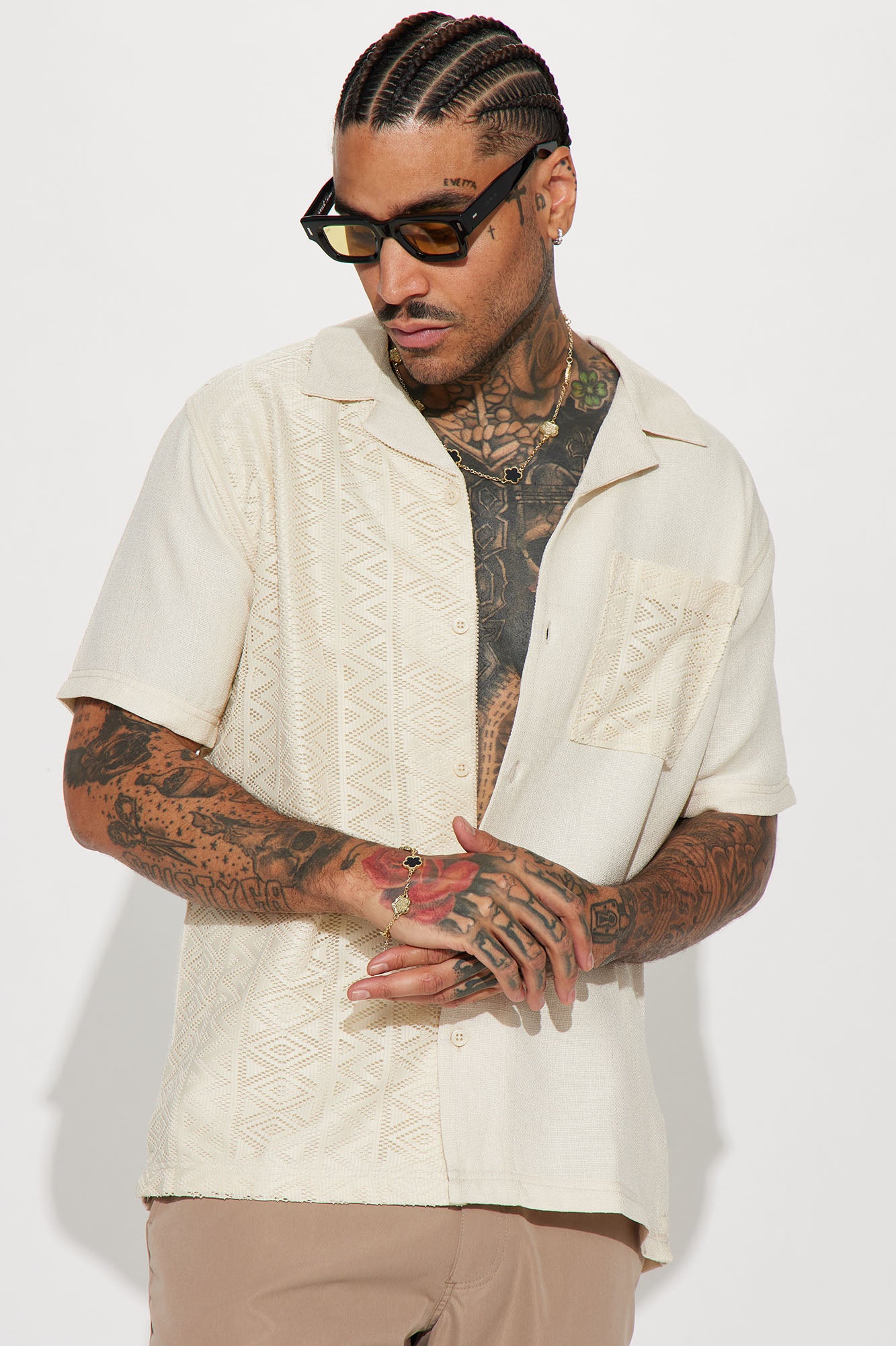 Half Crochet Pattern Short Sleeve Button Up Shirt