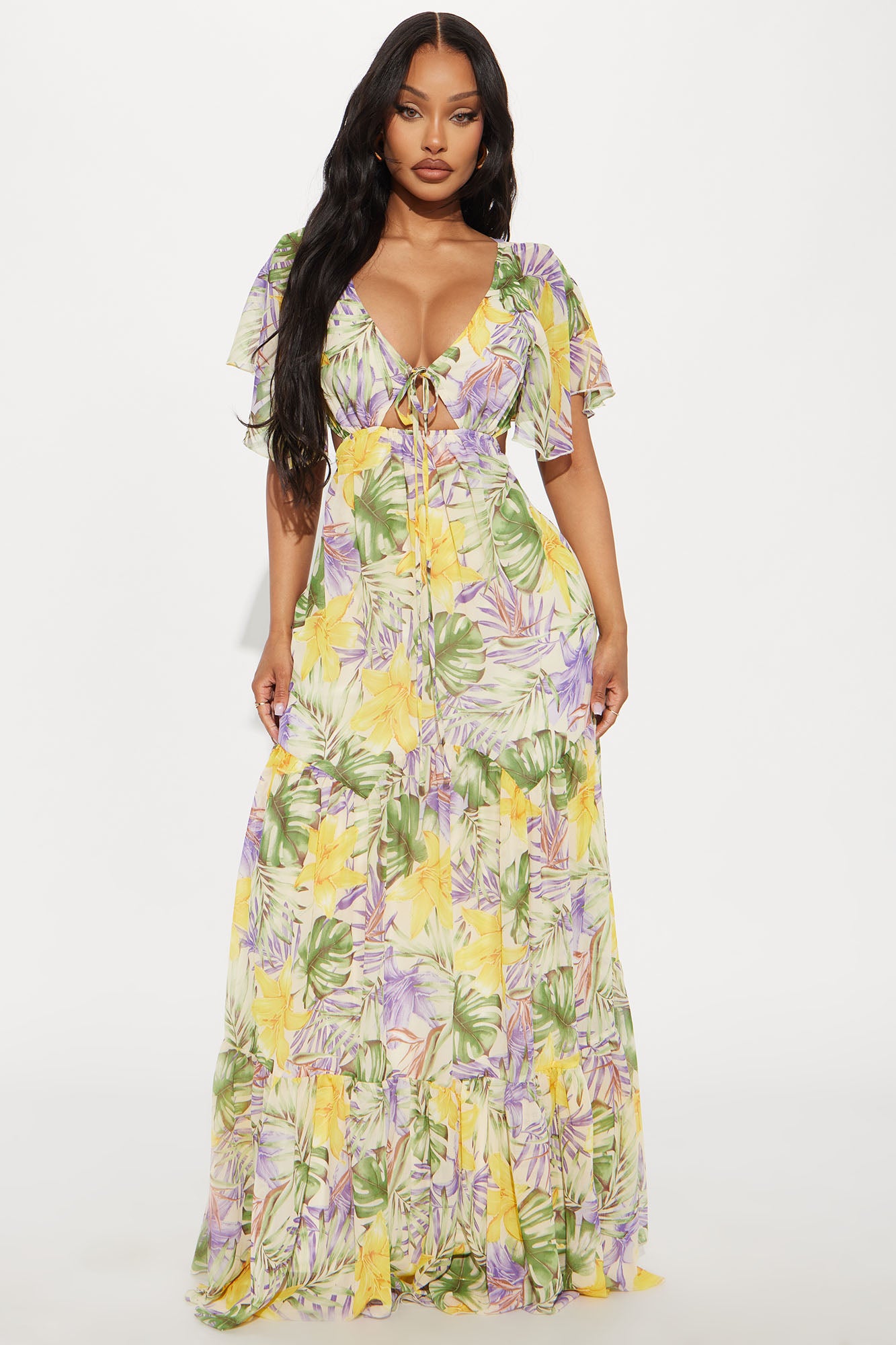 Tropical Chiffon Maxi Dress