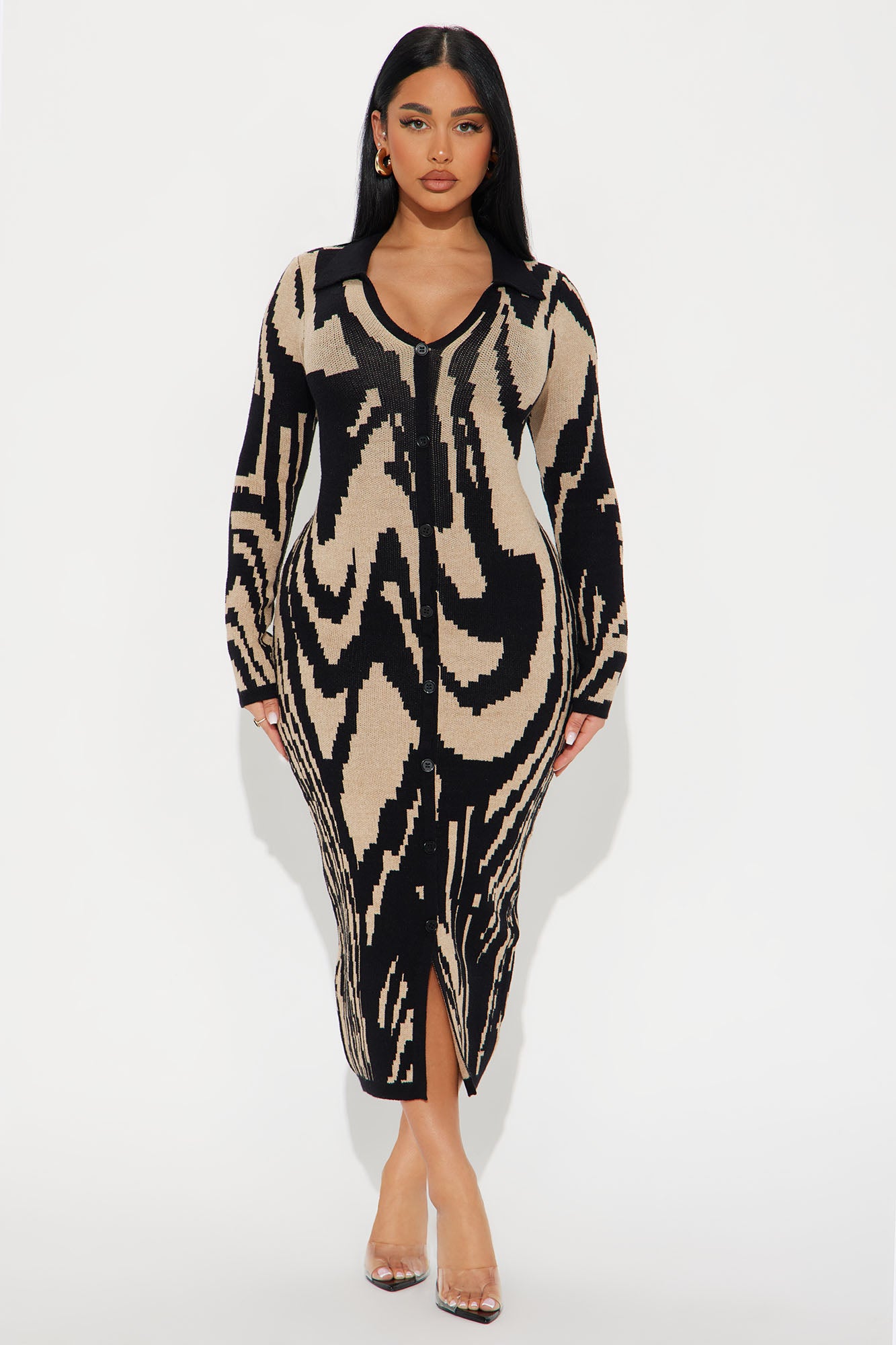 Whirlwind Collared Sweater Midi Dress