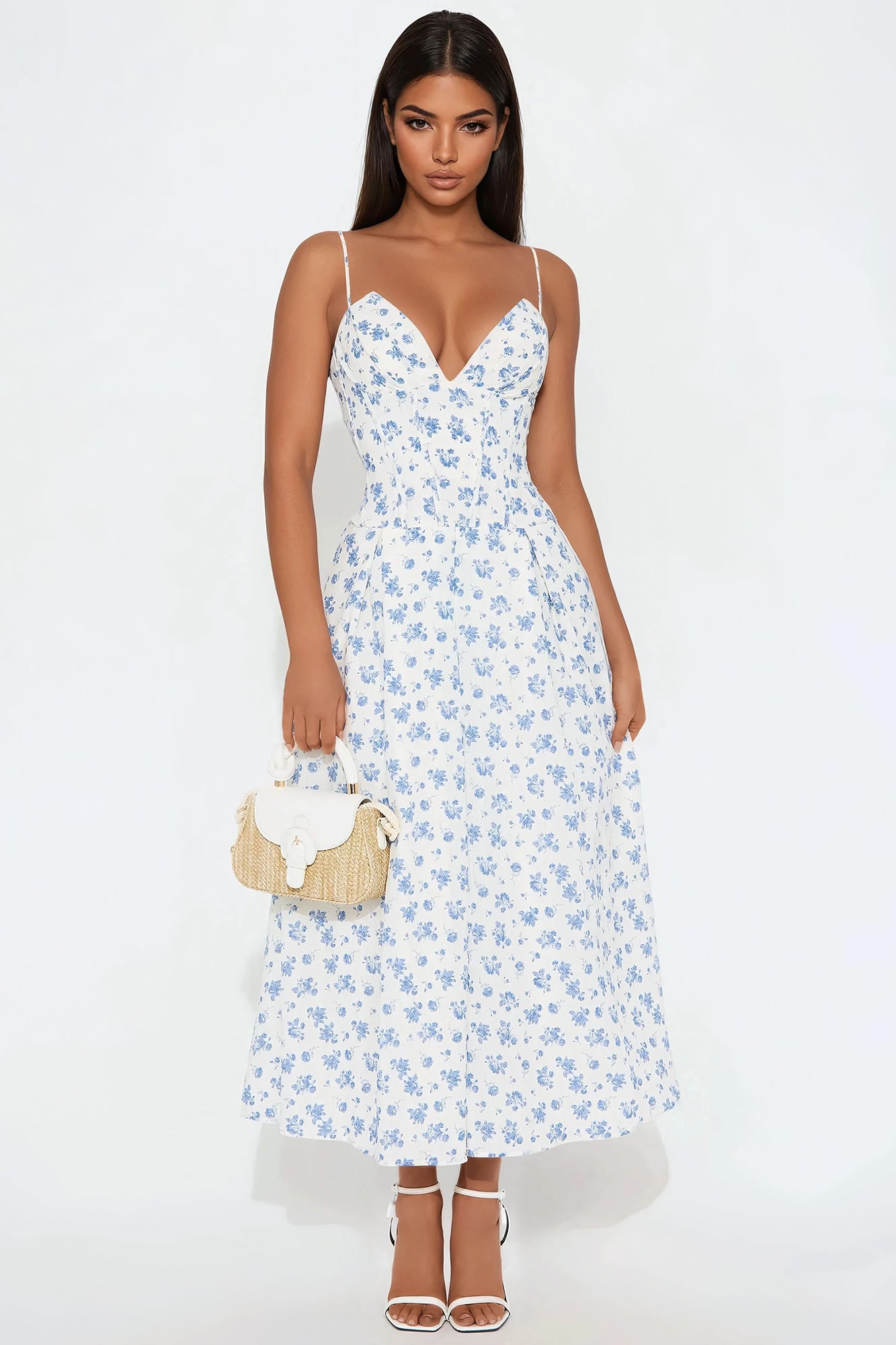 Estella Corset Print Midi Dress