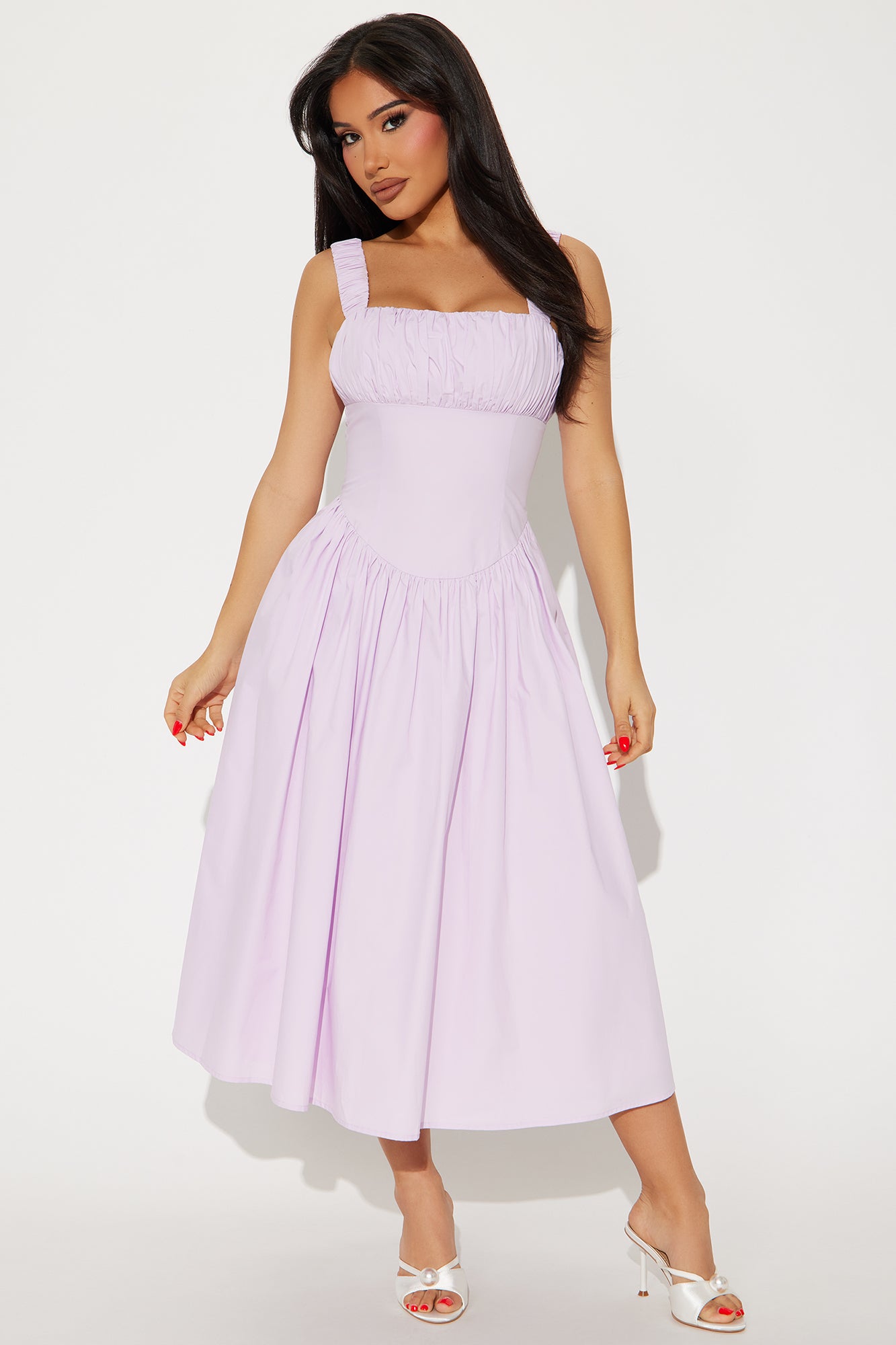 Deanna Ruched Poplin Midi Dress