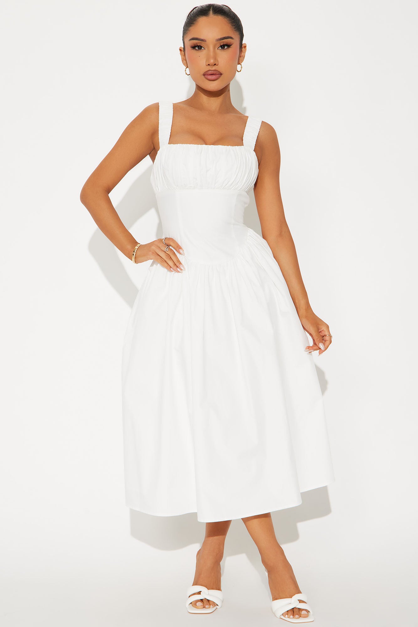 Deanna Ruched Poplin Midi Dress