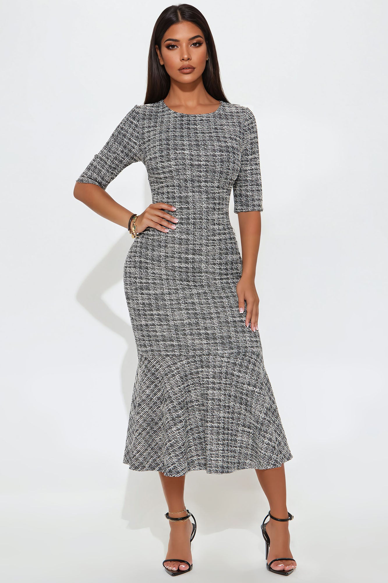 Cara Stretch Tweed Midi Dress