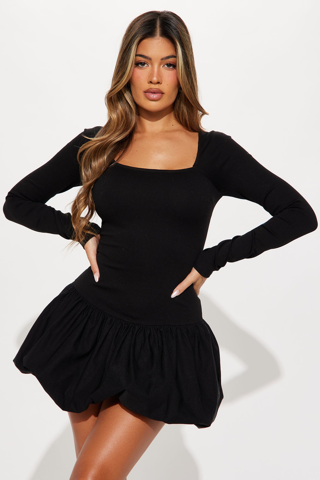 Sweet Girl Long Sleeve Bubble Mini Dress