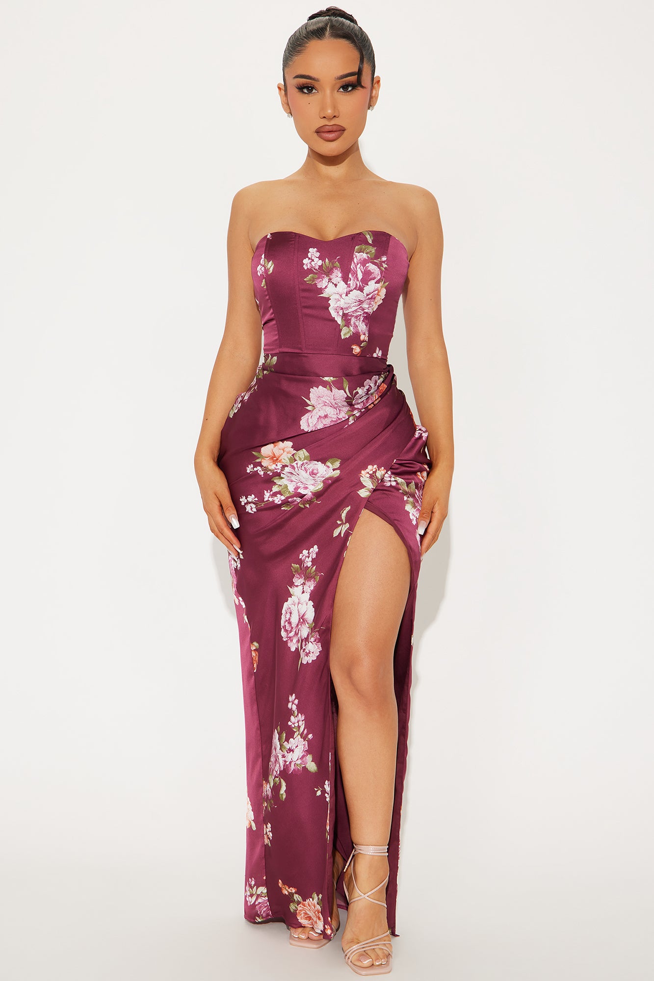 Alicia Floral Satin Maxi Dress