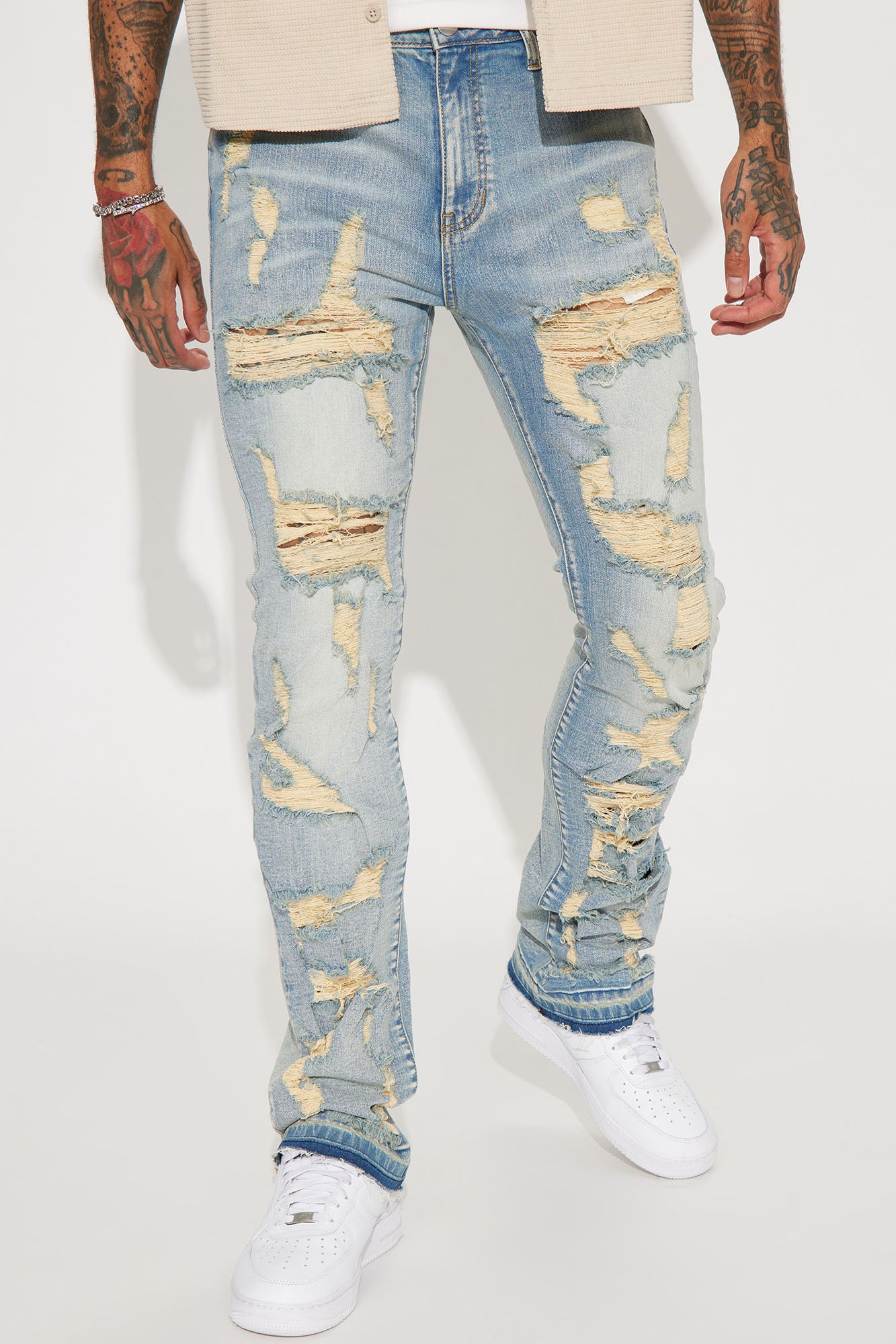 Torn Apart Stacked Skinny Flare Jeans