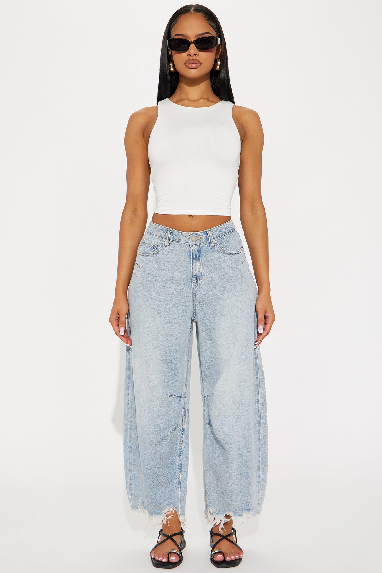 Patron Fray Hem Cropped Barrel Jean