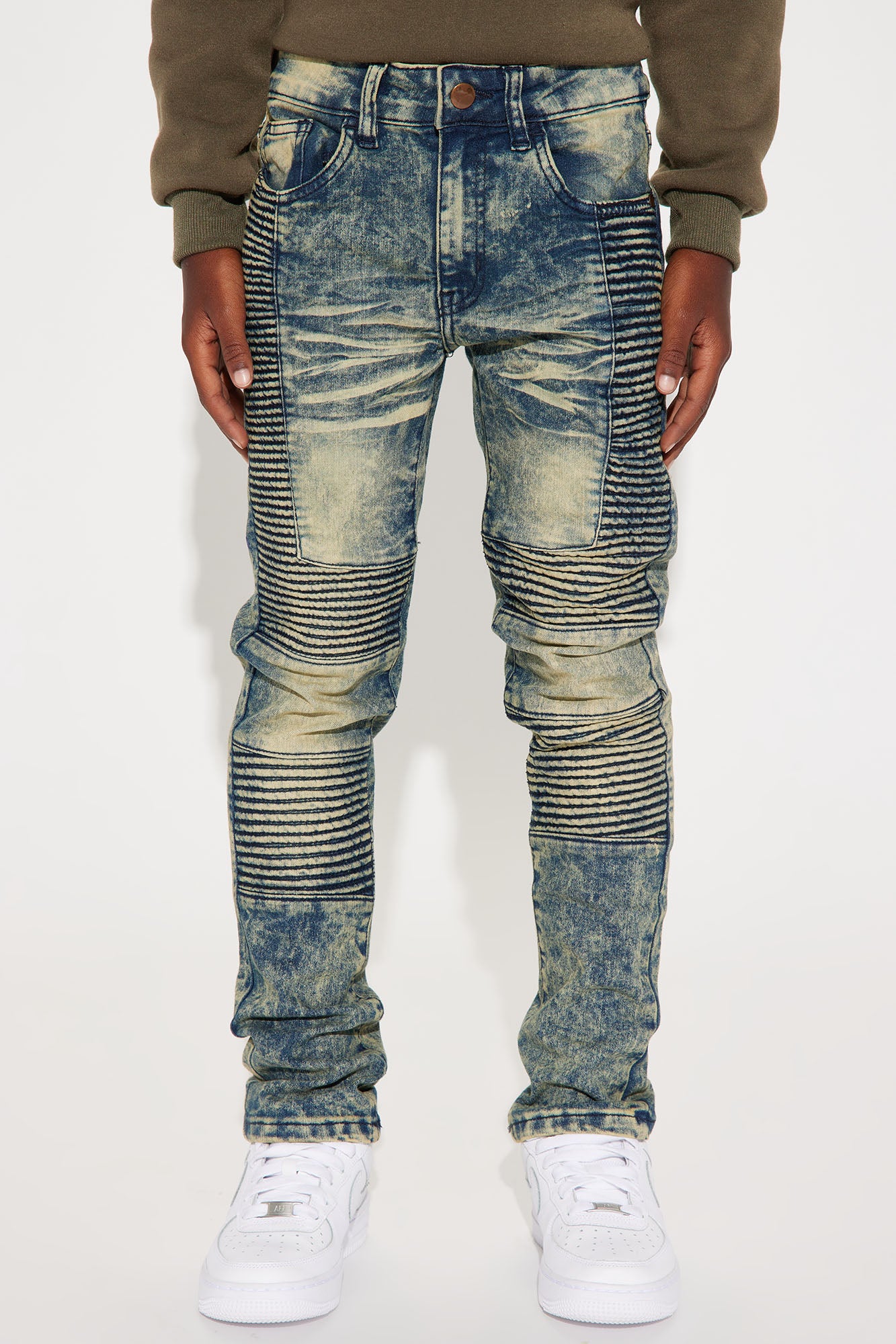 Mini Stretch Denim Splatter Moto Jeans