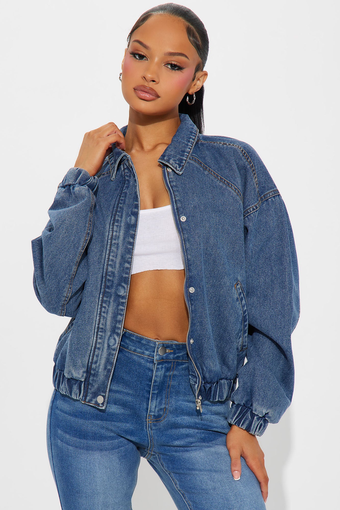 Such Big Talk Denim Bomber Jacket