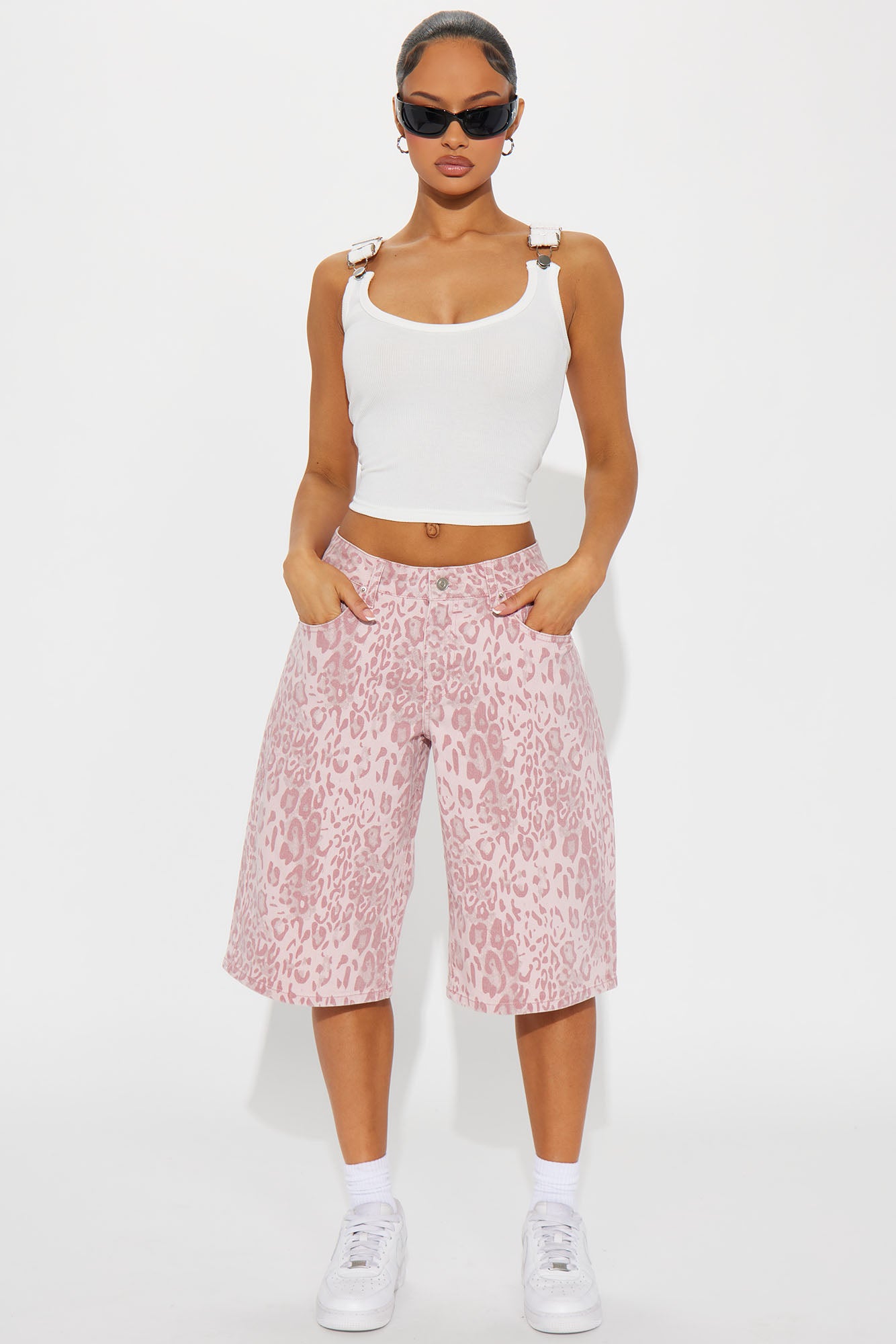 She's Wild Stretch Leopard Print Denim Jorts