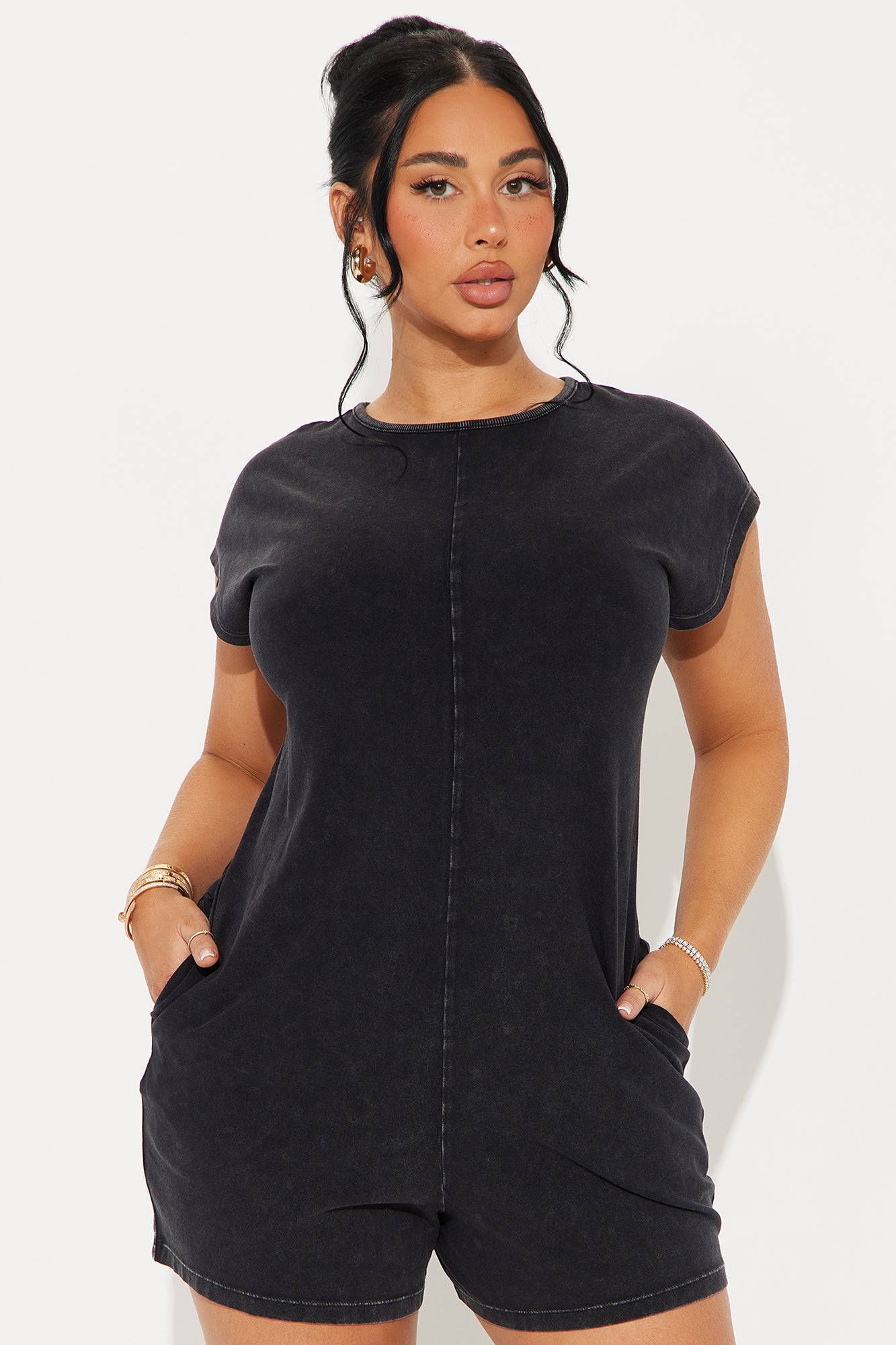 The Washed Cap Sleeve Romper