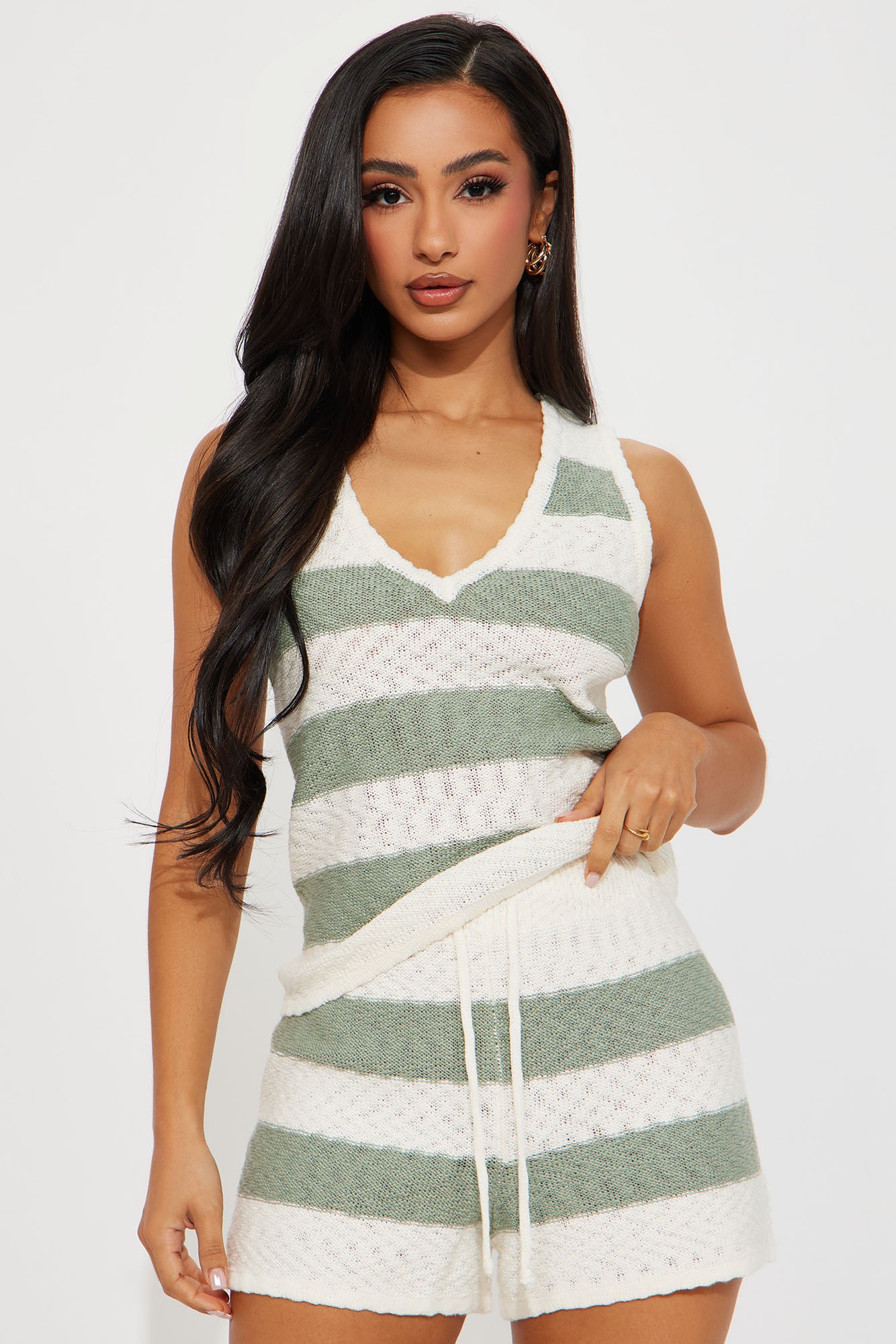 Summer Striped Crochet Short Set