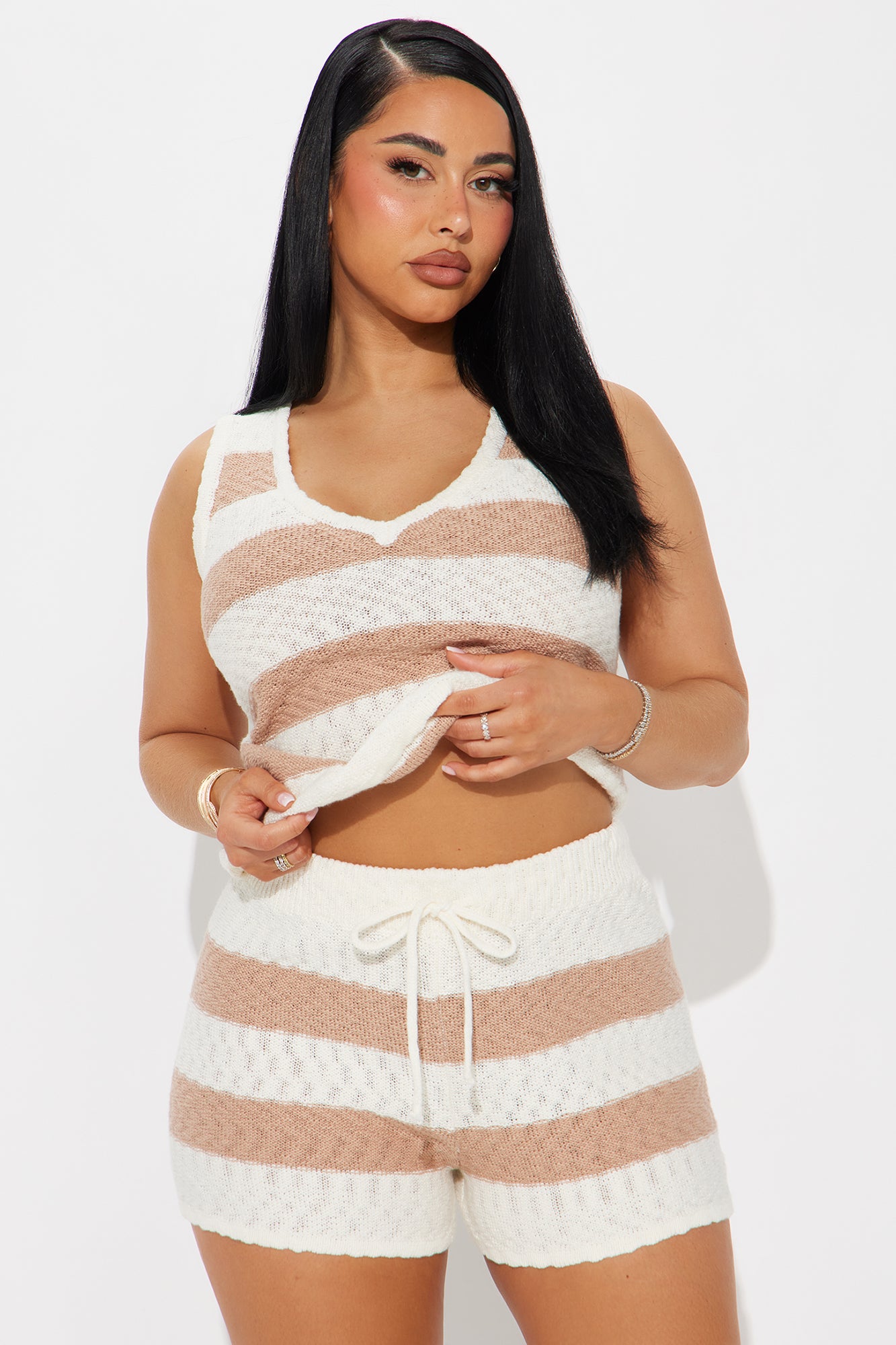 Summer Striped Crochet Short Set