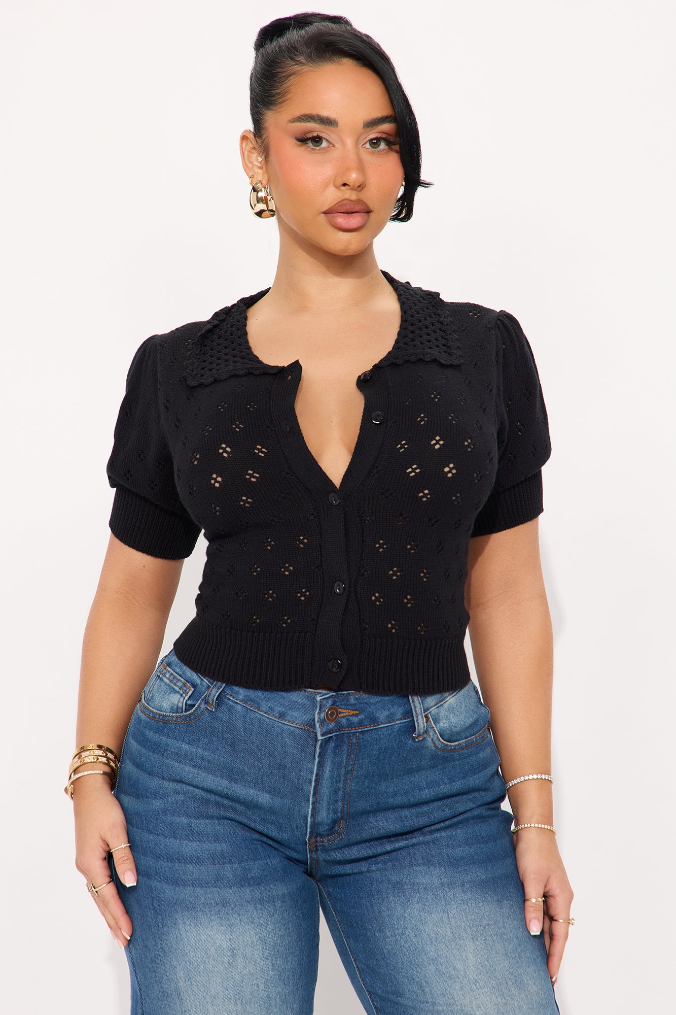 Flirty Pointelle Cardigan Sweater