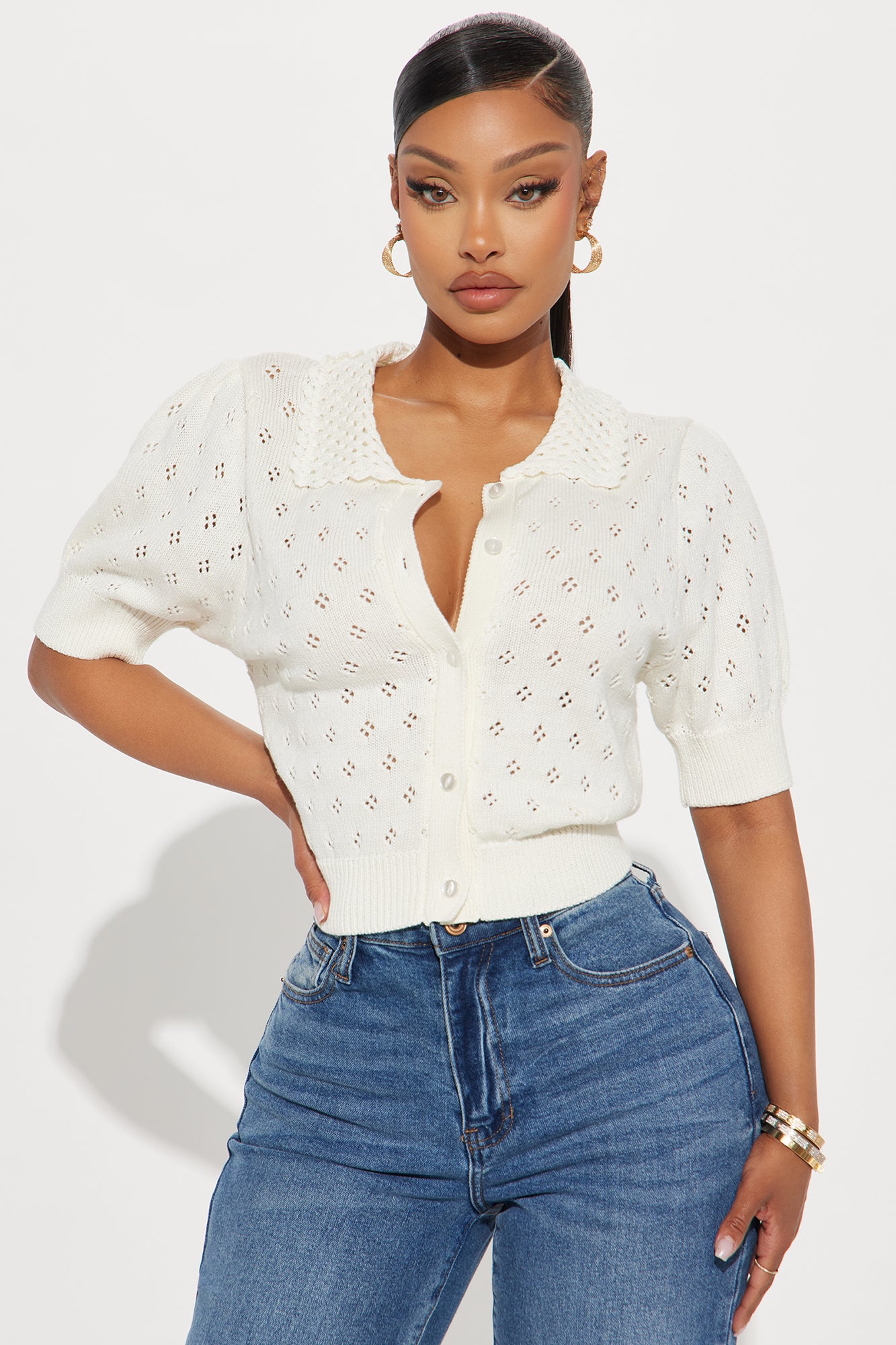 Flirty Pointelle Cardigan Sweater