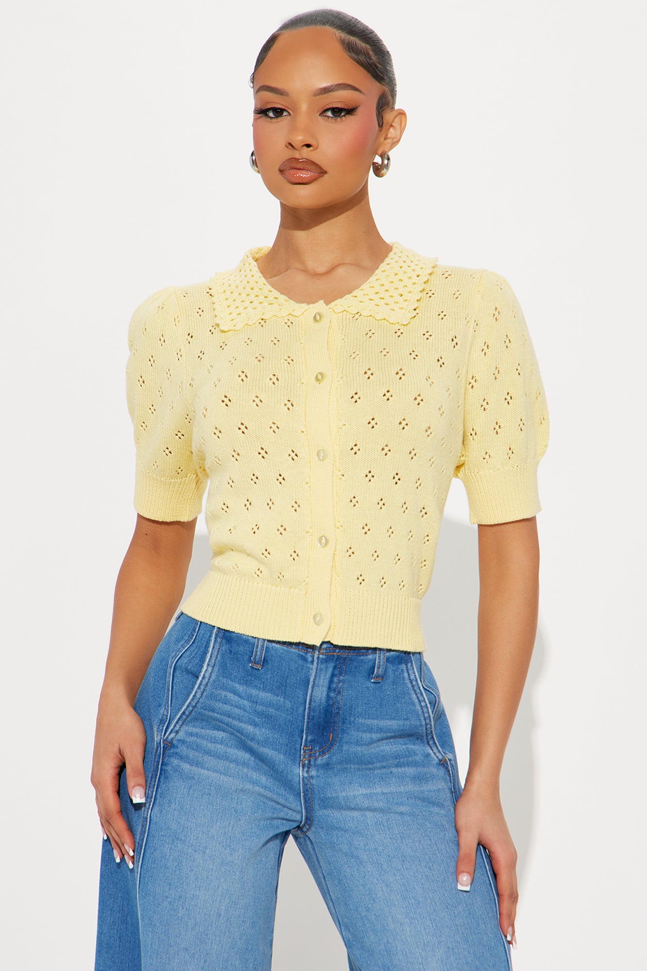 Flirty Pointelle Cardigan Sweater