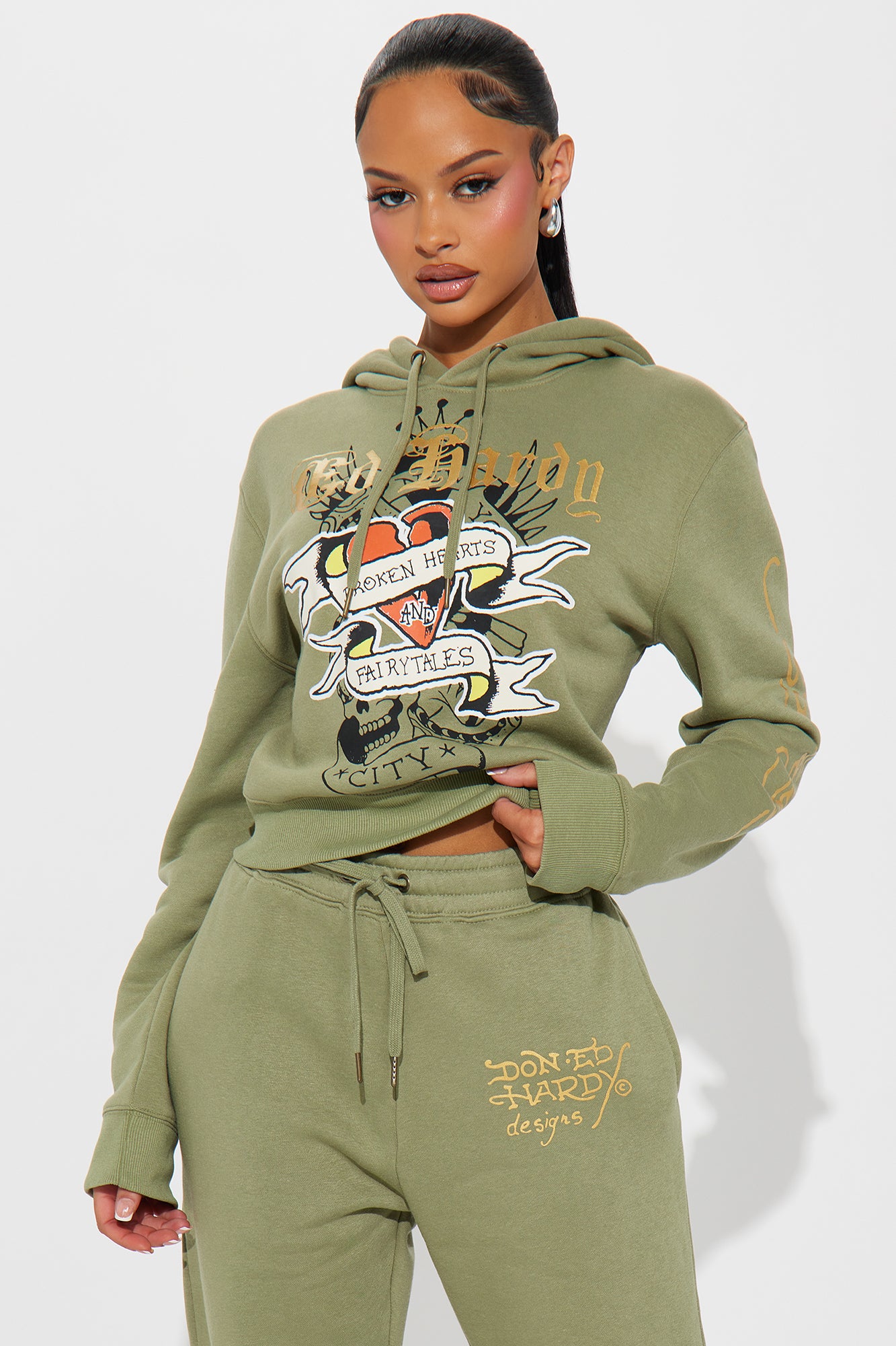 Ed Hardy Broken Hearts Cropped Hoodie