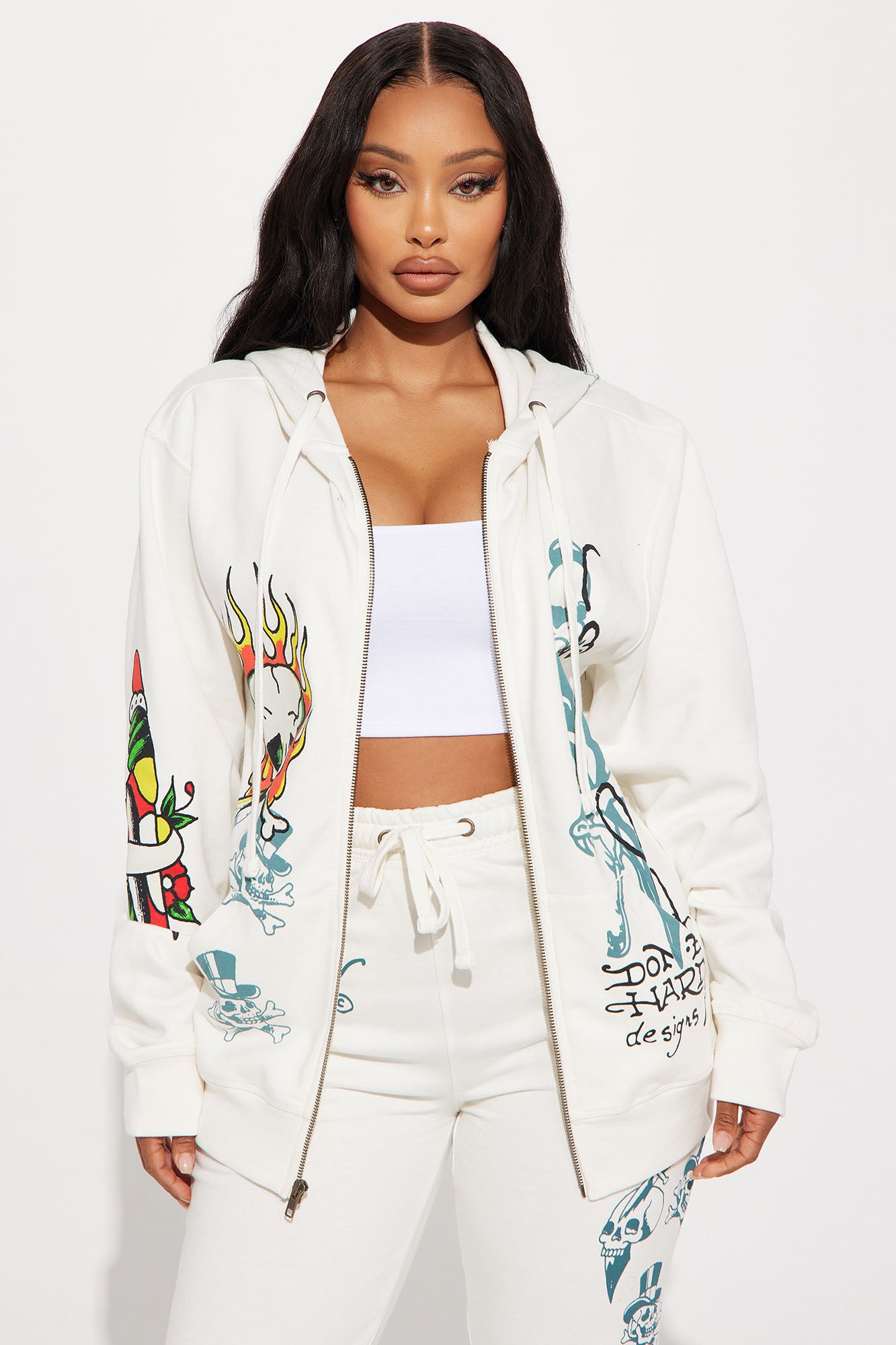 Ed Hardy On Fire Zip Front Hoodie