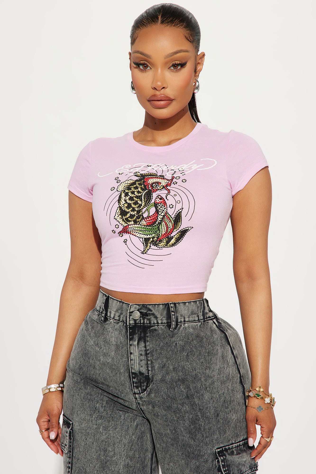 Ed Hardy Koi Fish Rhinestone Tee