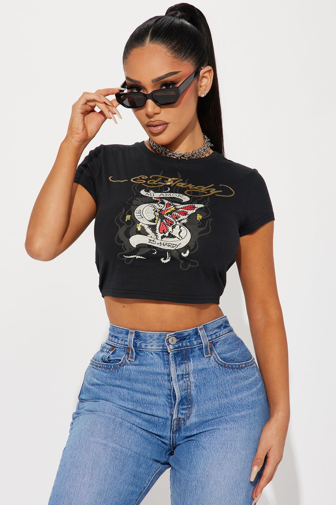 Ed Hardy Mi Amor Rhinestone Tee