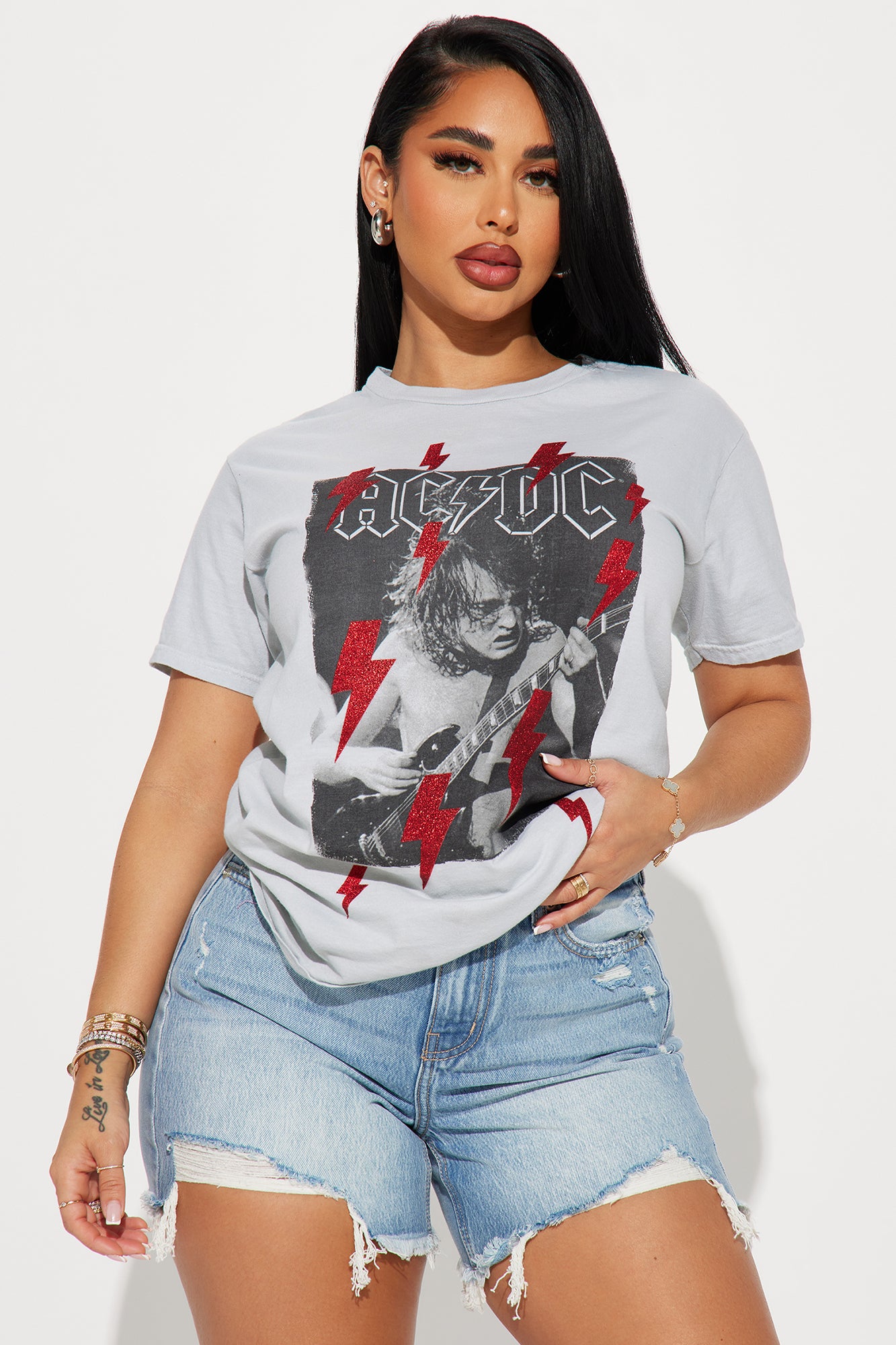 ACDC Lightning Red Glitter Tee