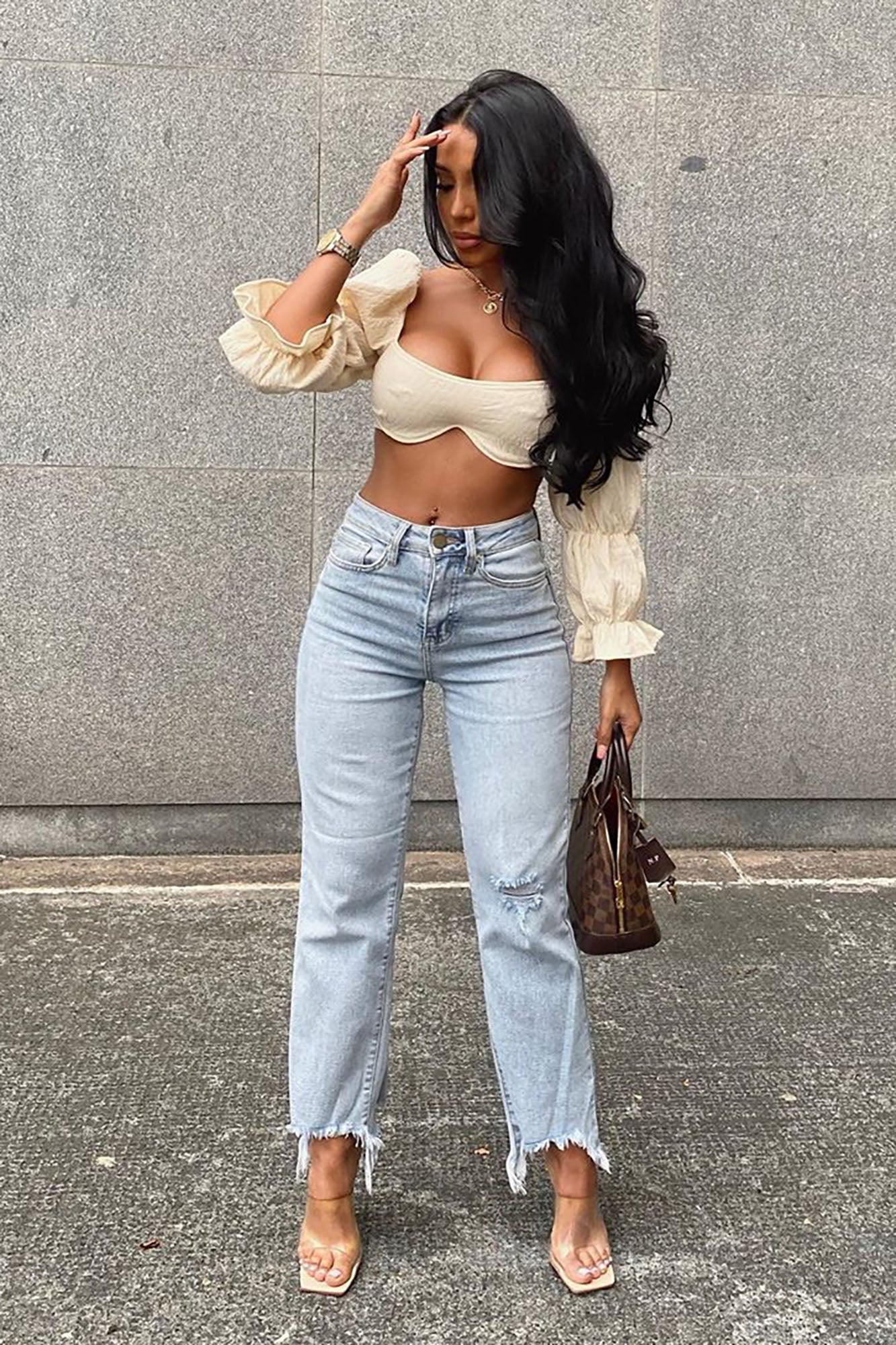 Time Out Crossover Distressed Vintage Ankle Jeans