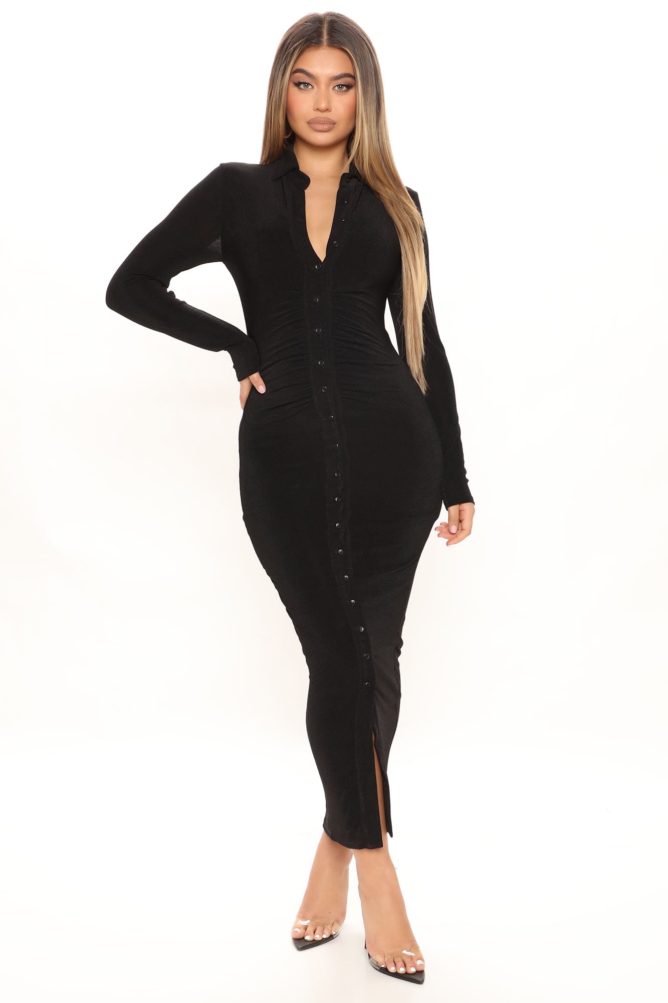 Silky Smooth Long Sleeve Slinky Dress